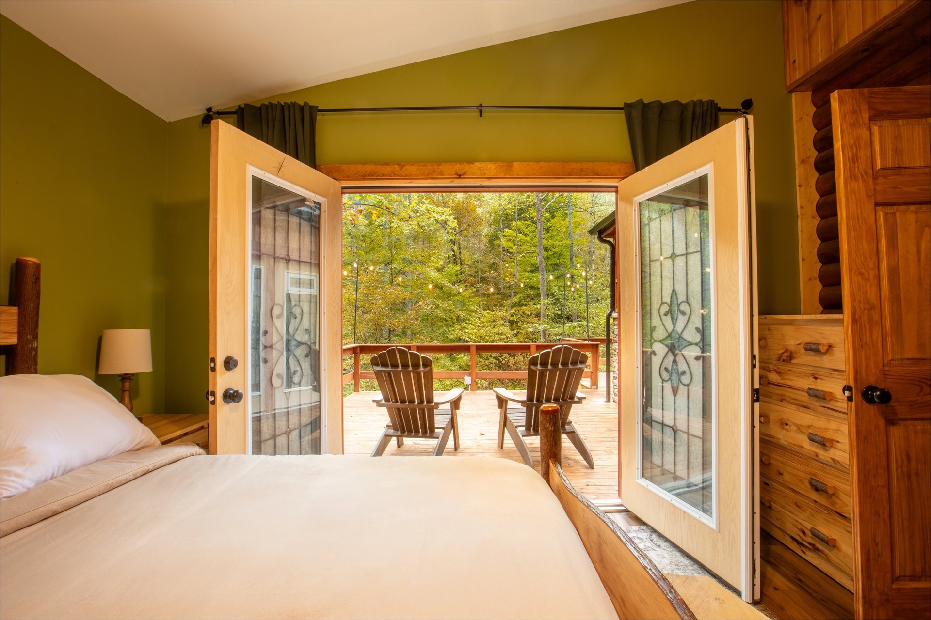 Modern apartment building balconies with illuminated doors