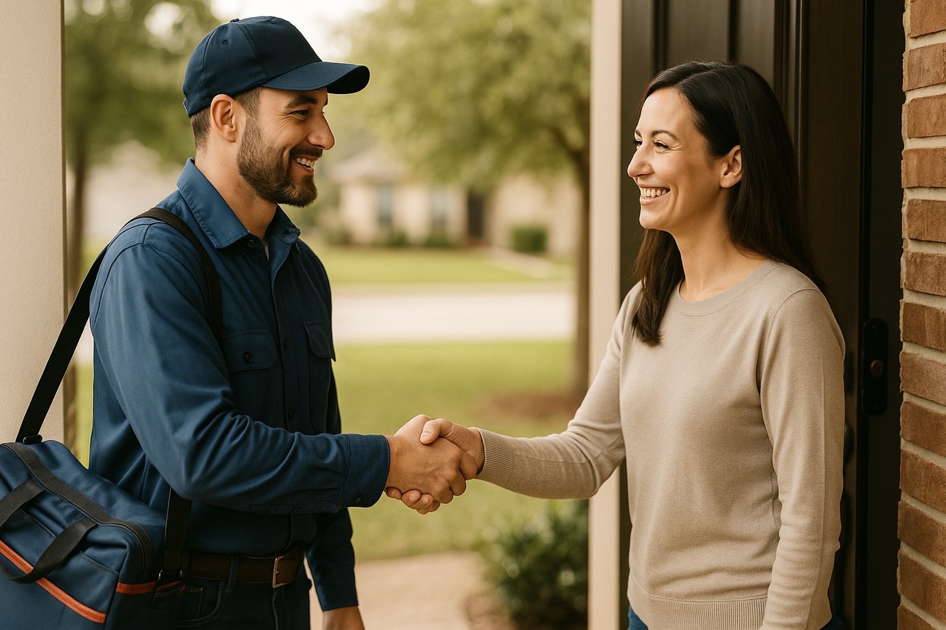 A water softener installer in Tracy CA shaking hands with a customer