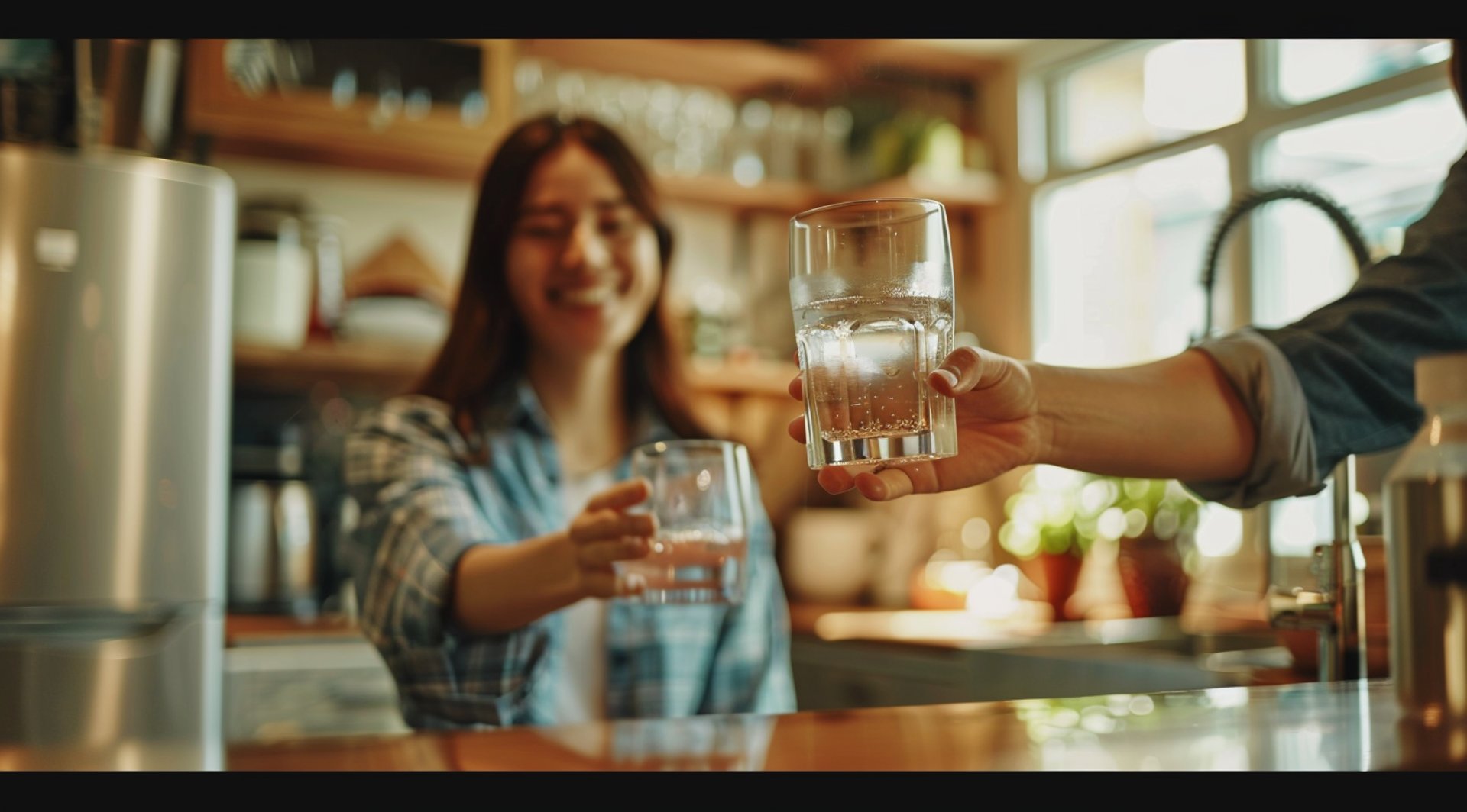 A happy customer drinking water from our reverse osmosis system Central Valley CA
