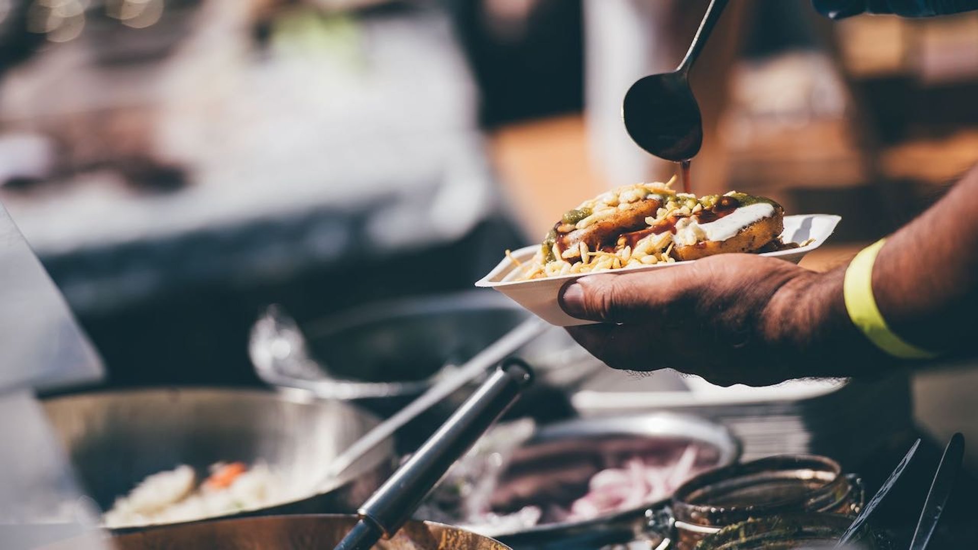 man serving food