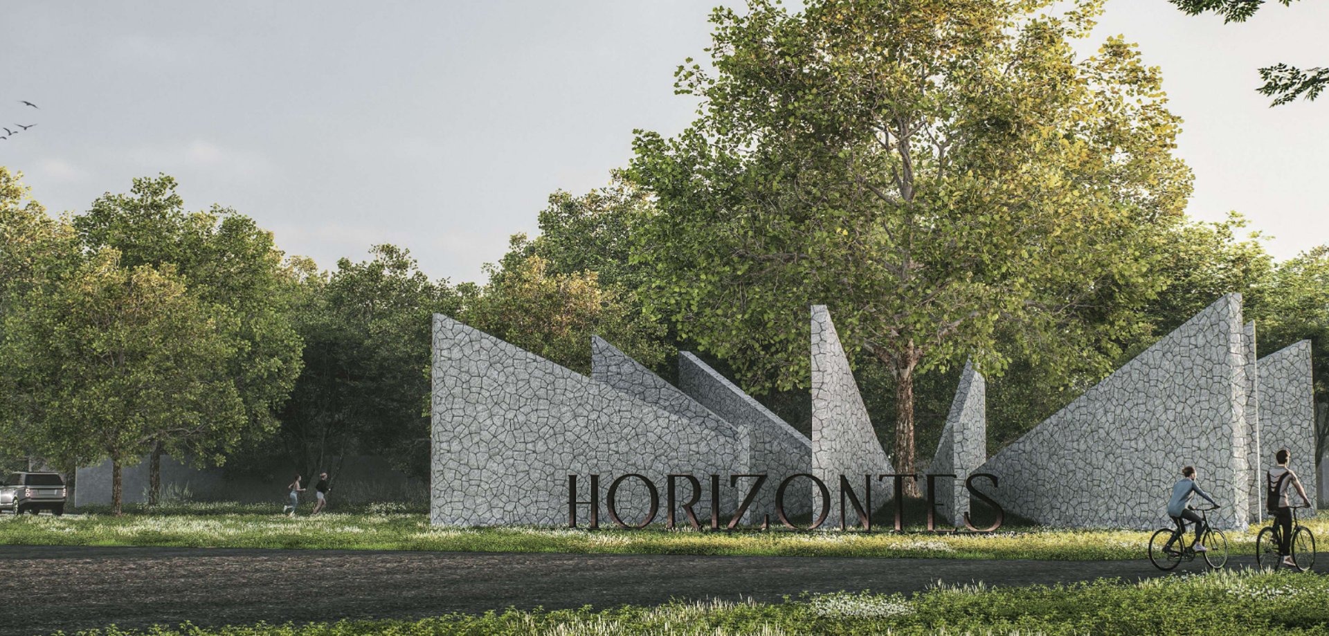 an abstract photo of a curved building with a blue sky in the background