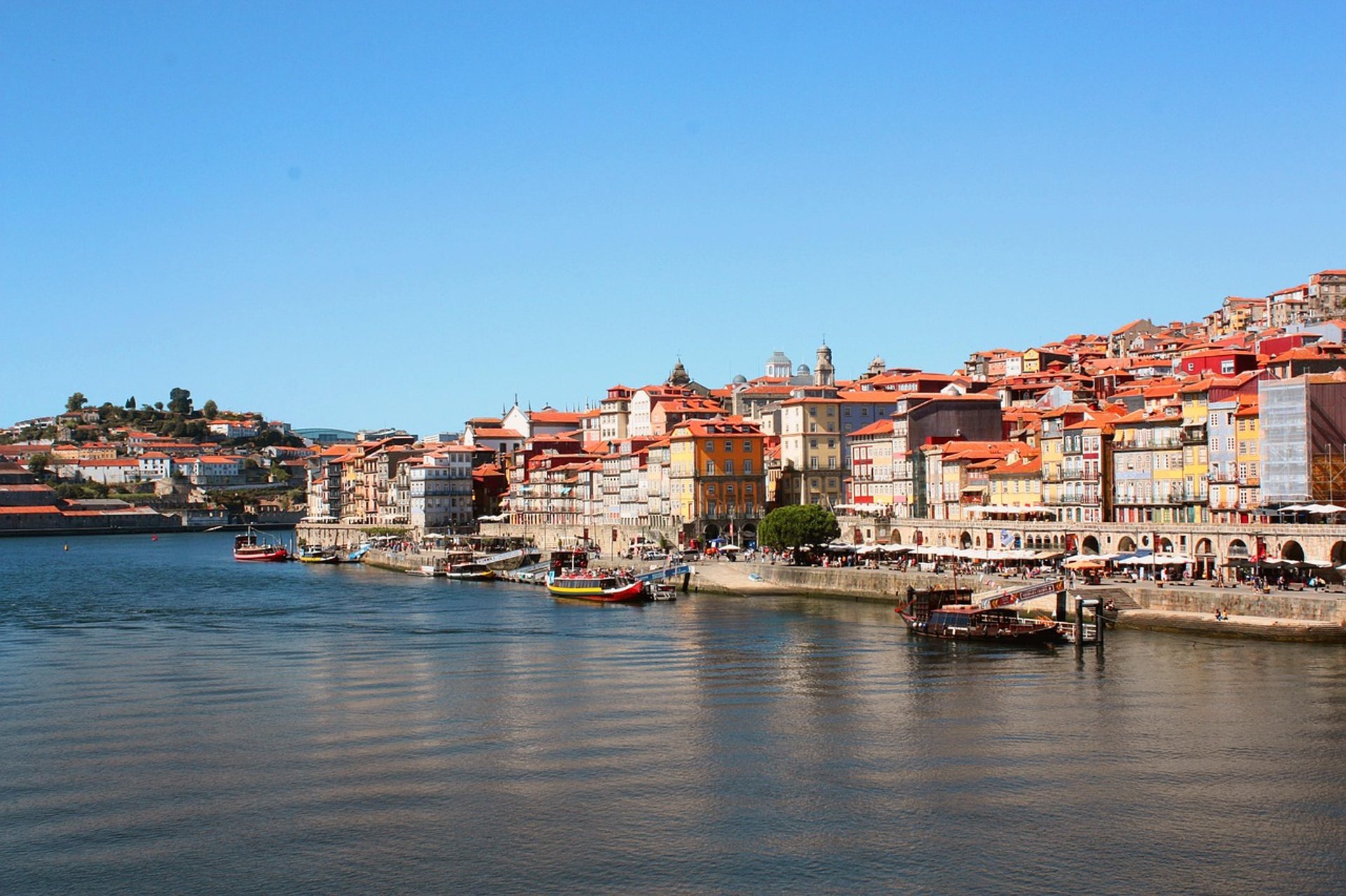 Vue panoramique de la Ribeira depuis la rive opposée du Douro