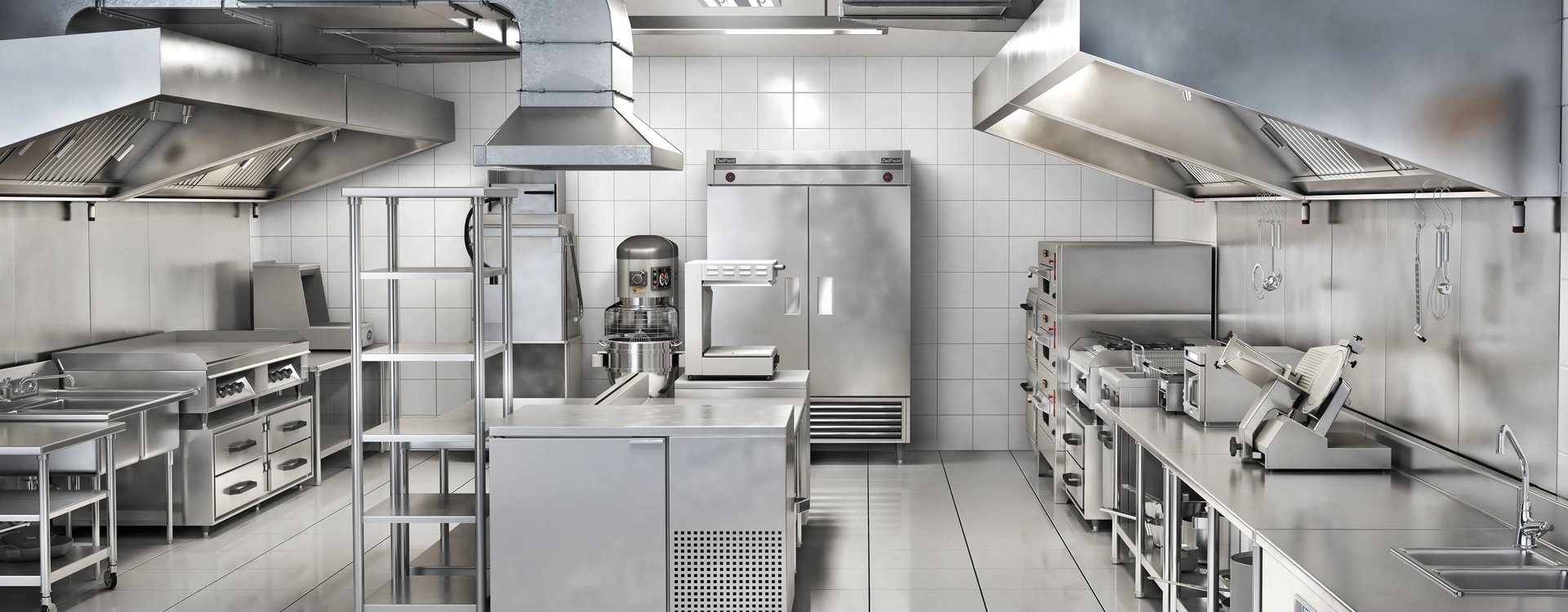 A MacBook with lines of code on its screen on a busy desk