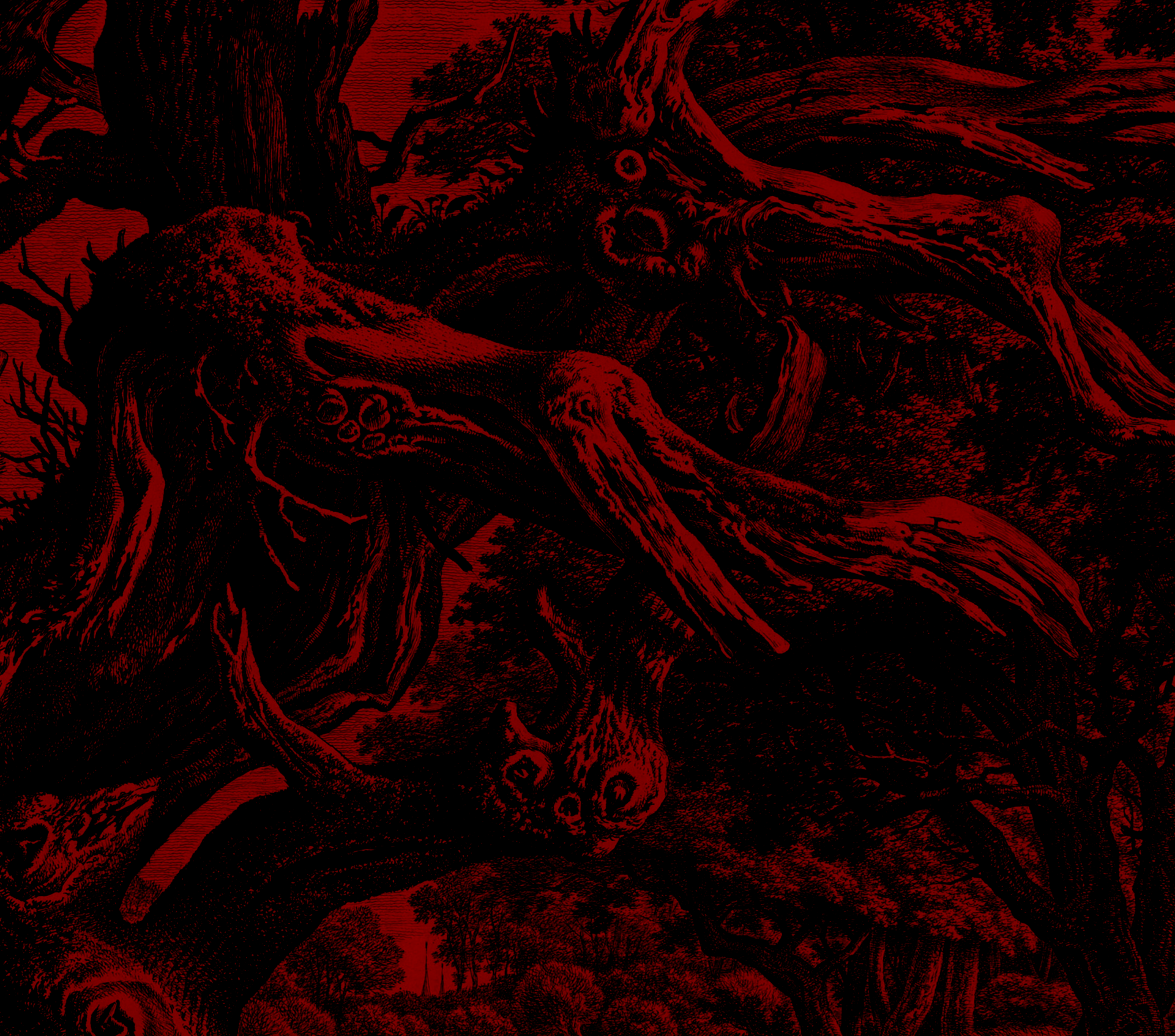 Psychadelic salmon skeleton mandala in green and black; title Severed Branches Press