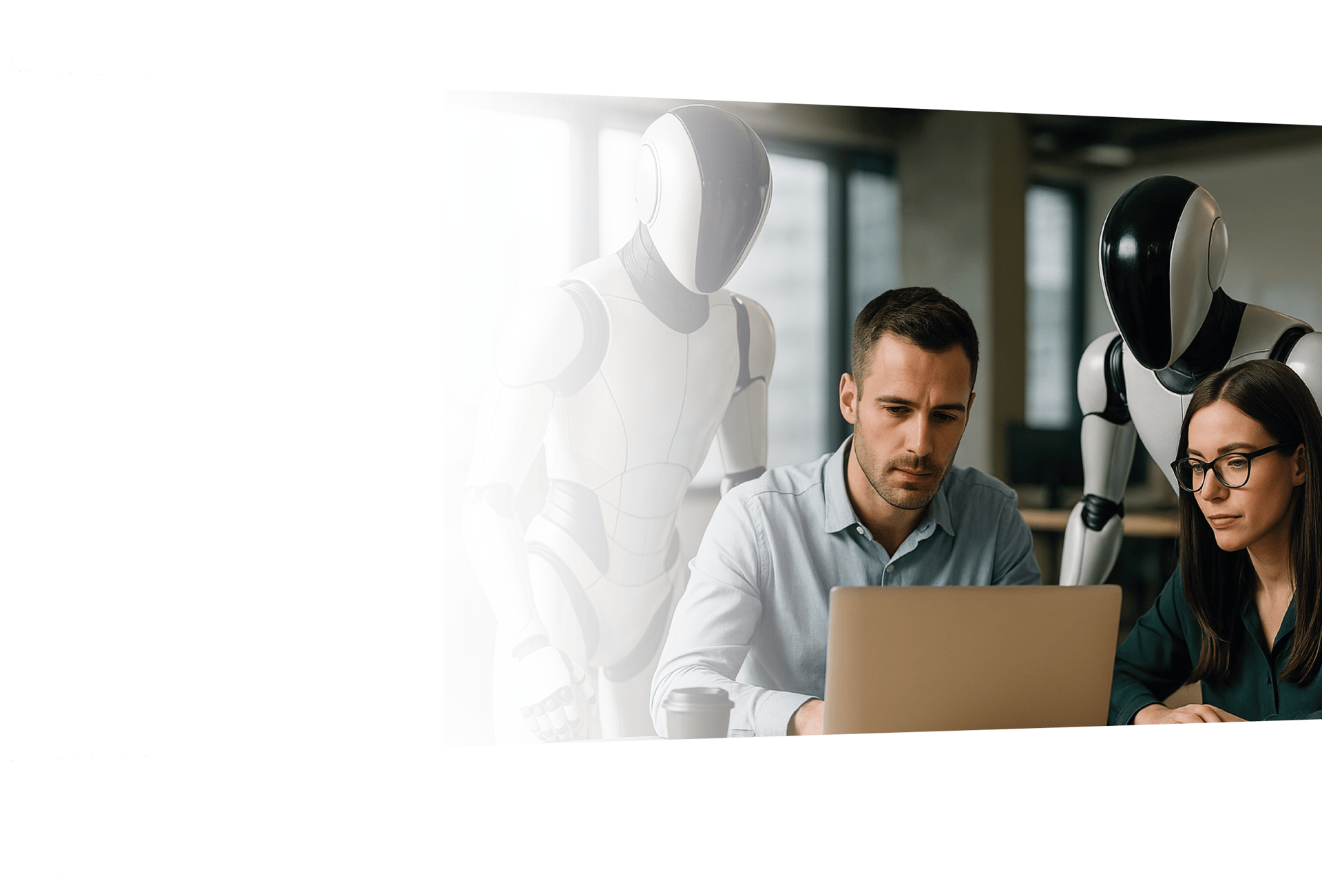 man standing behind flat screen computer monitor