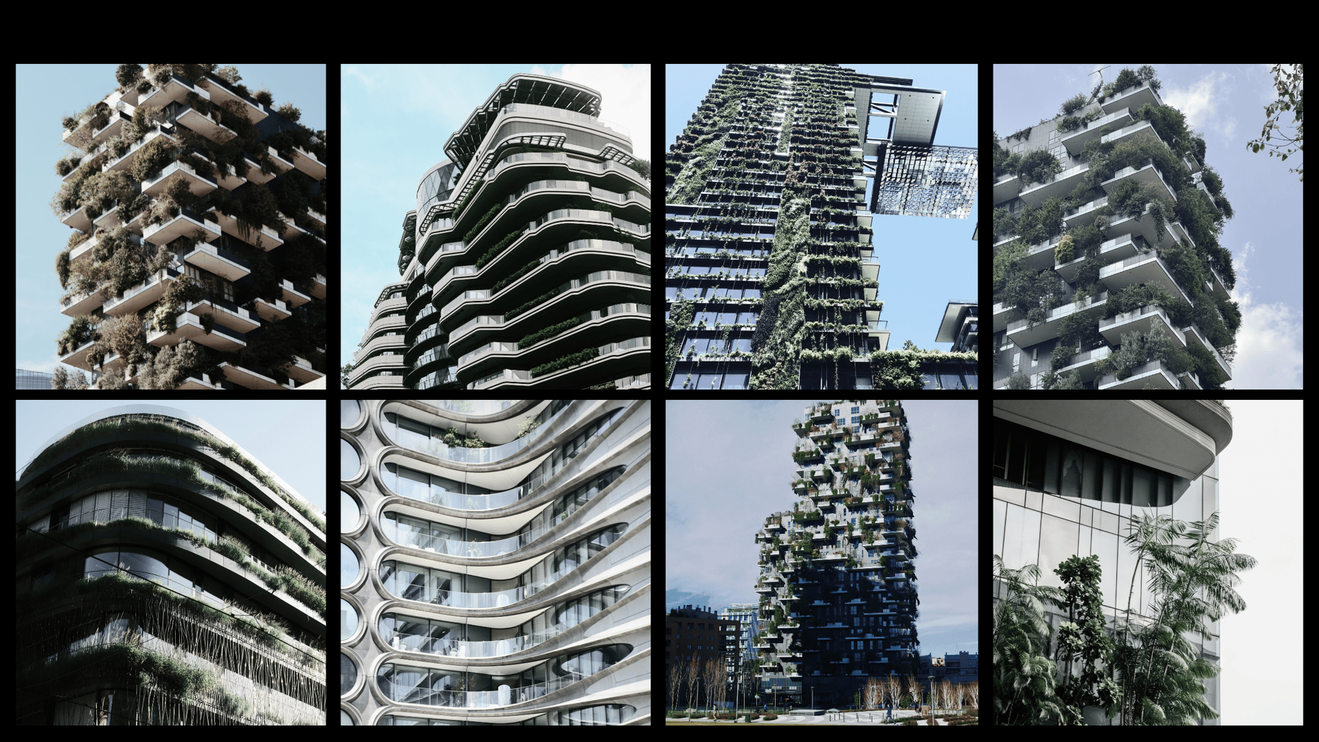 Modern building with lush green vertical gardens