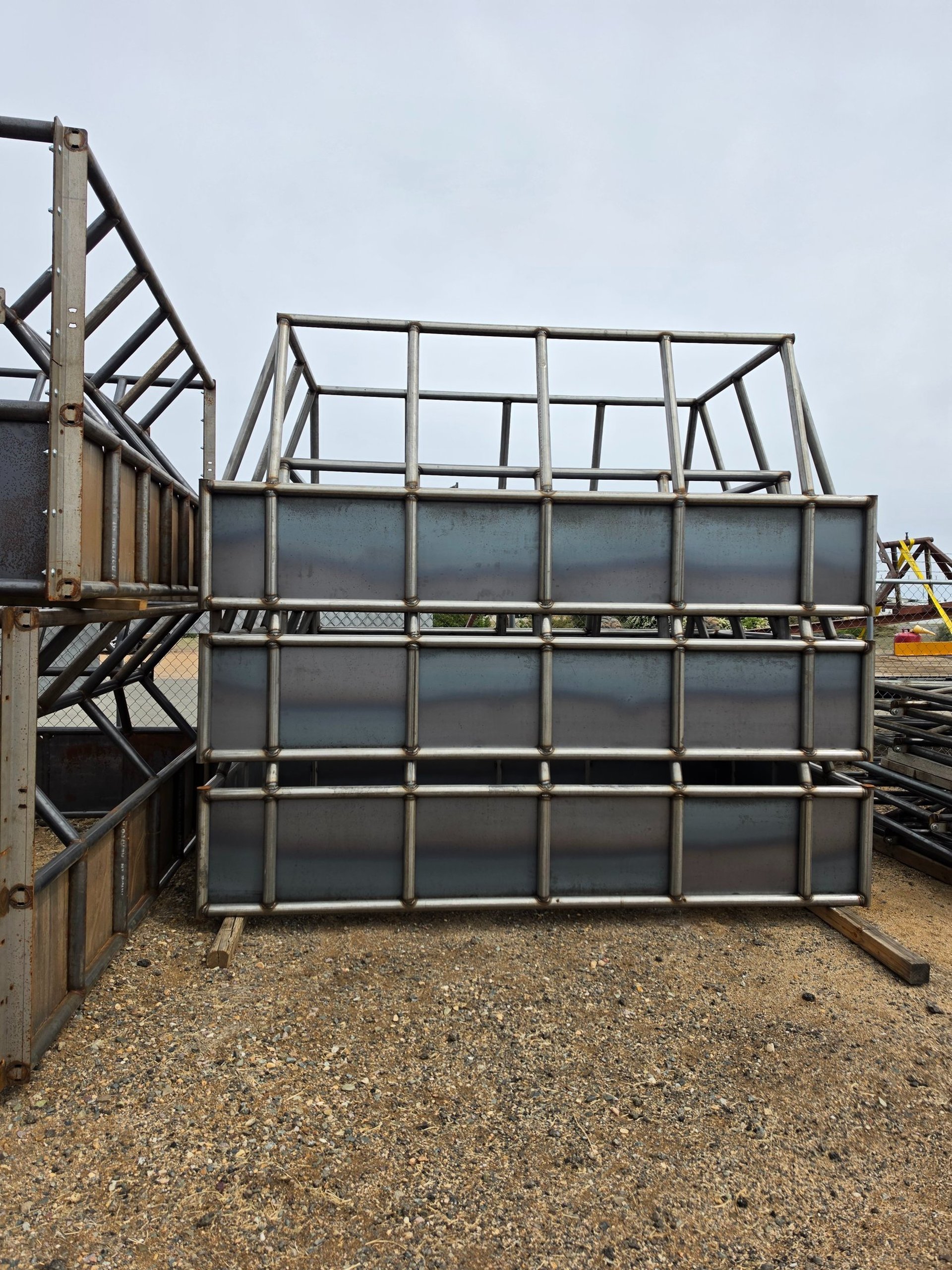 an abstract photo of a curved building with a blue sky in the background