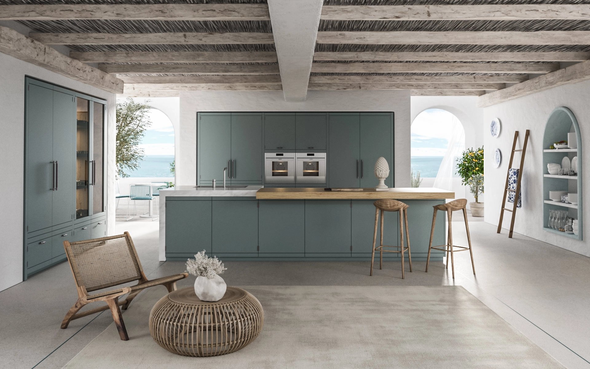 a white marble counter top with a long shadow