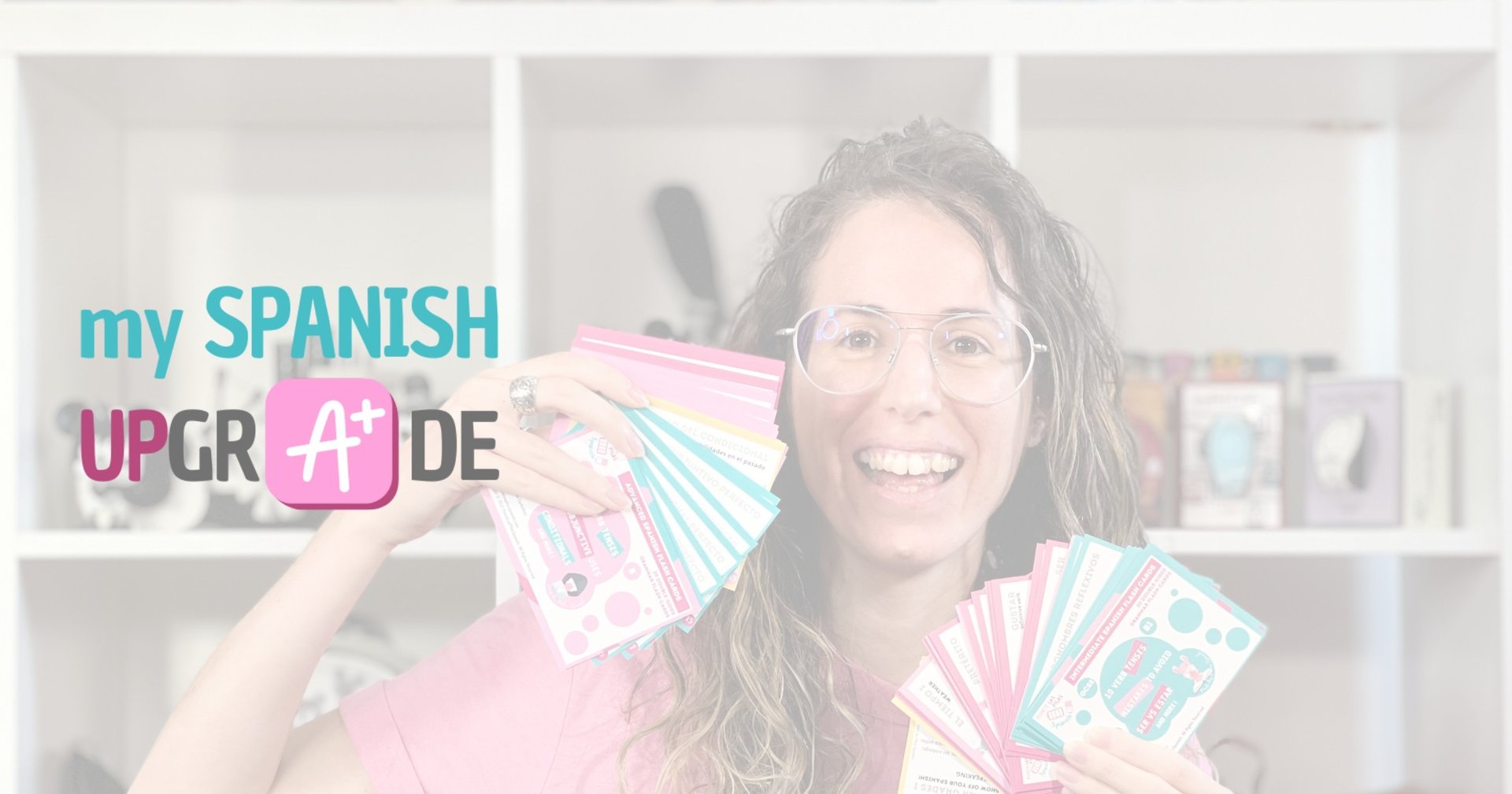 A Spanish tutor in the background and a logo