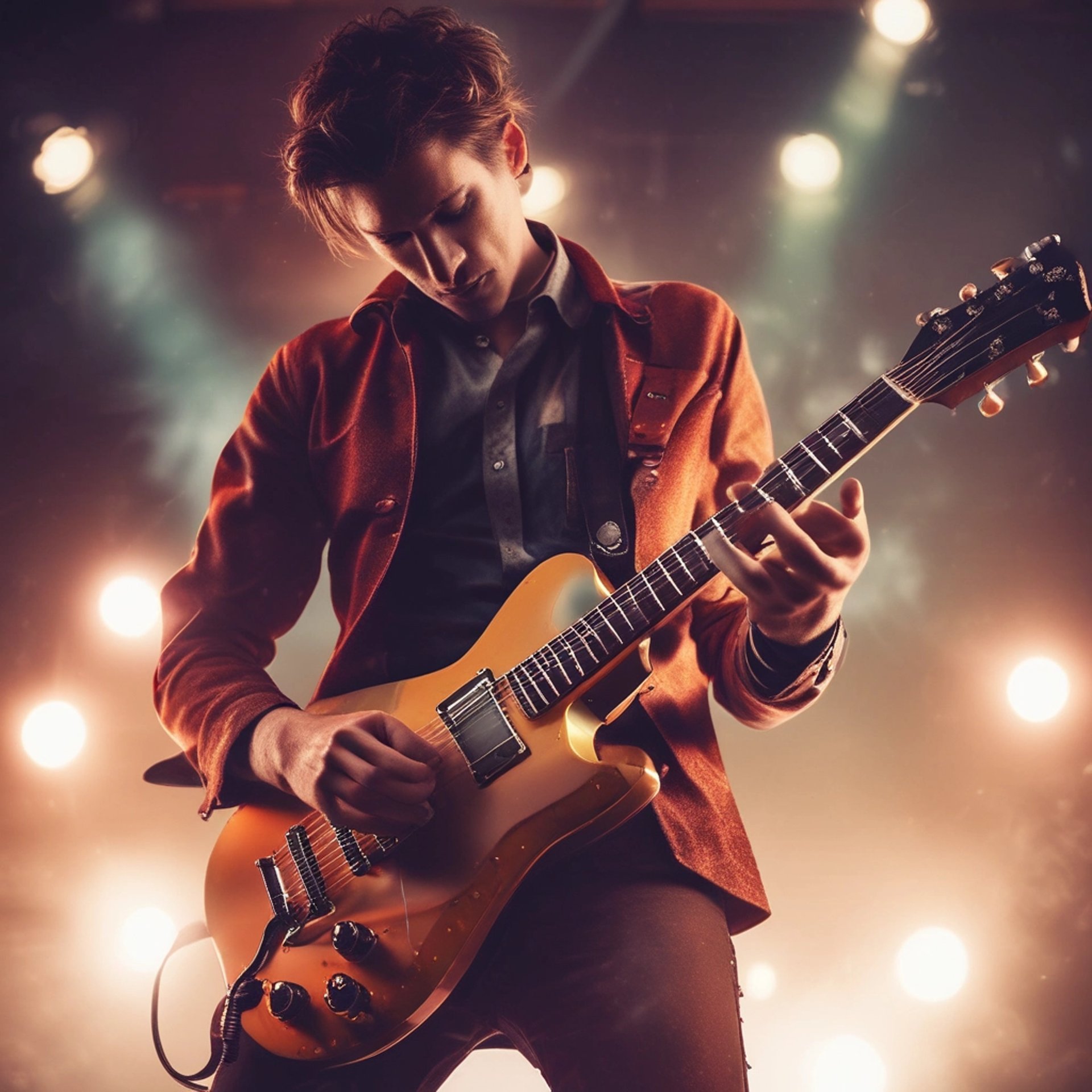John playing guitar with purple smokey background