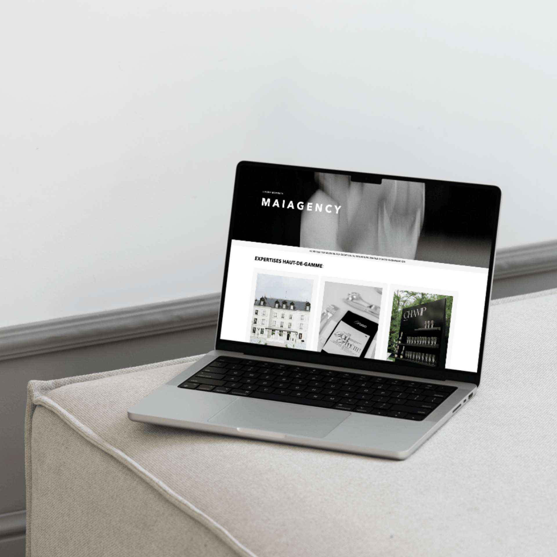 an abstract photo of a curved building with a blue sky in the background