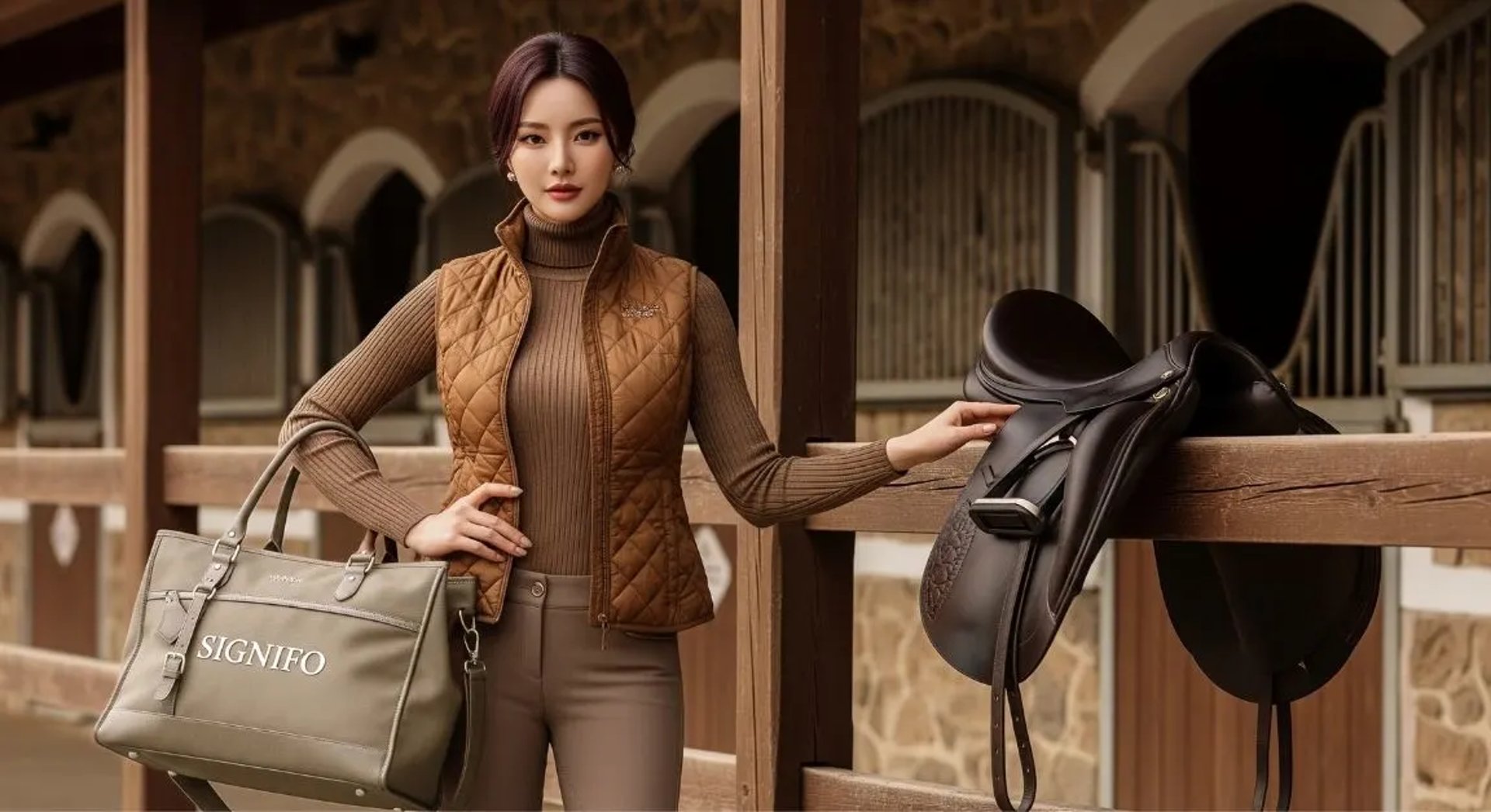Model wanita dengan hasil aplikasi produk dari kain kanvas polyester SIGNIFO warna