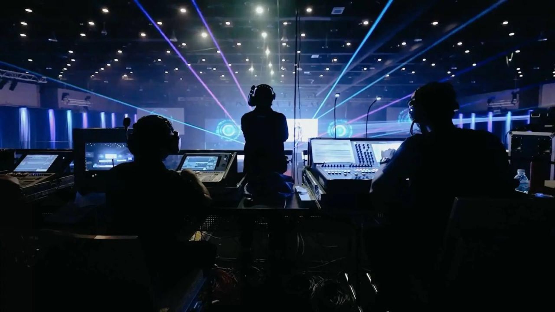 an abstract photo of a curved building with a blue sky in the background