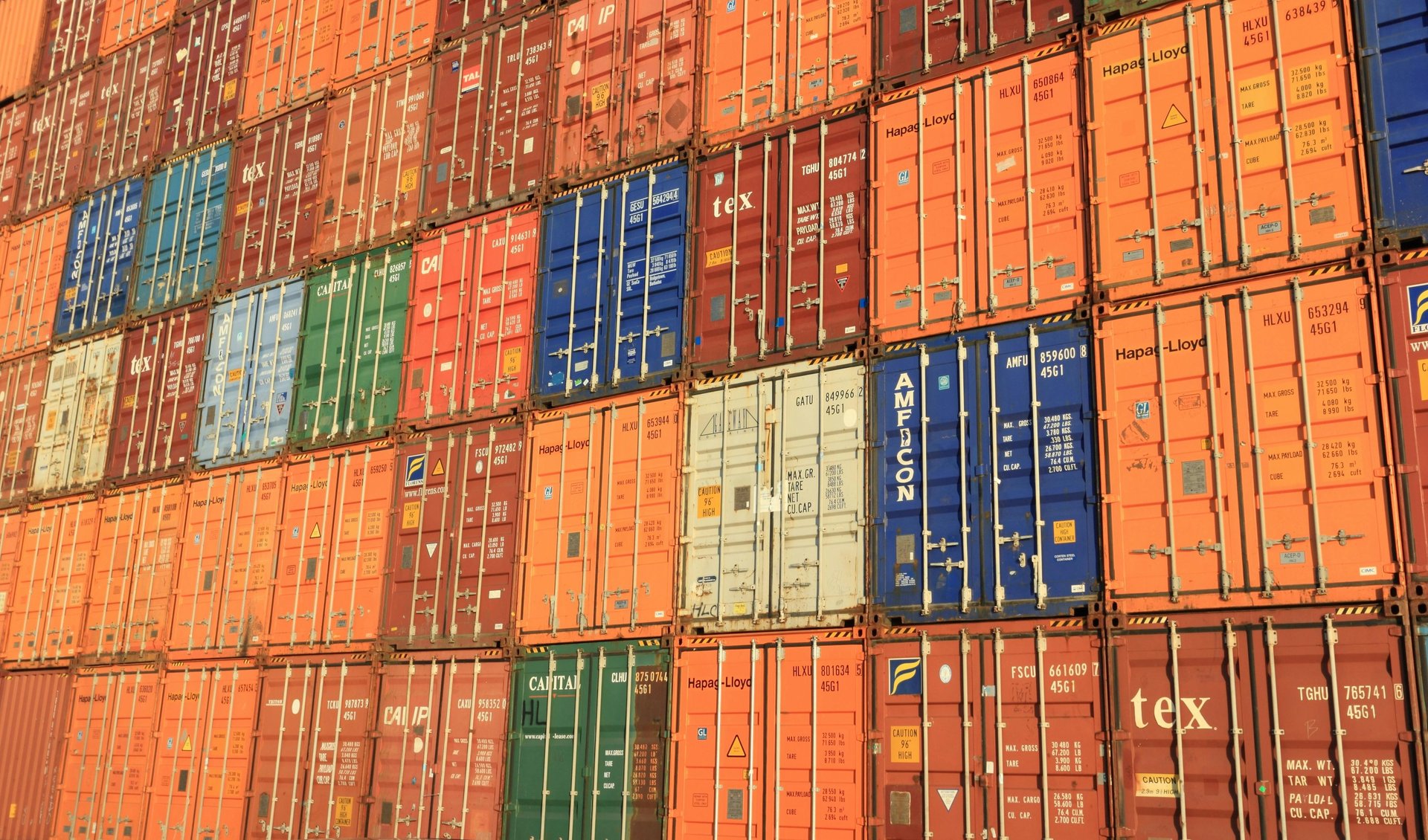 assorted-color filed intermodal containers