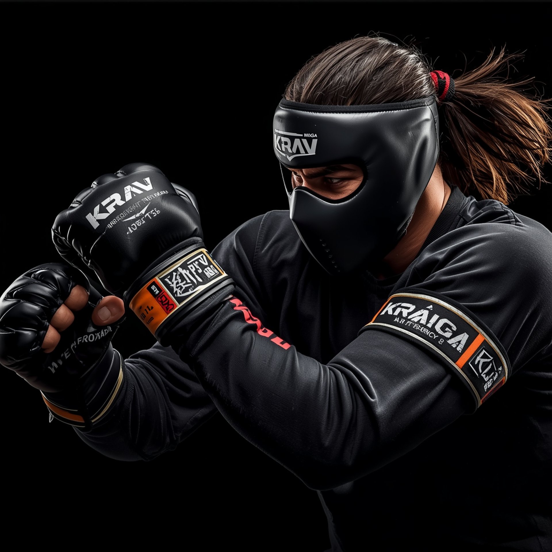 a woman with a boxing glove on her shoulder