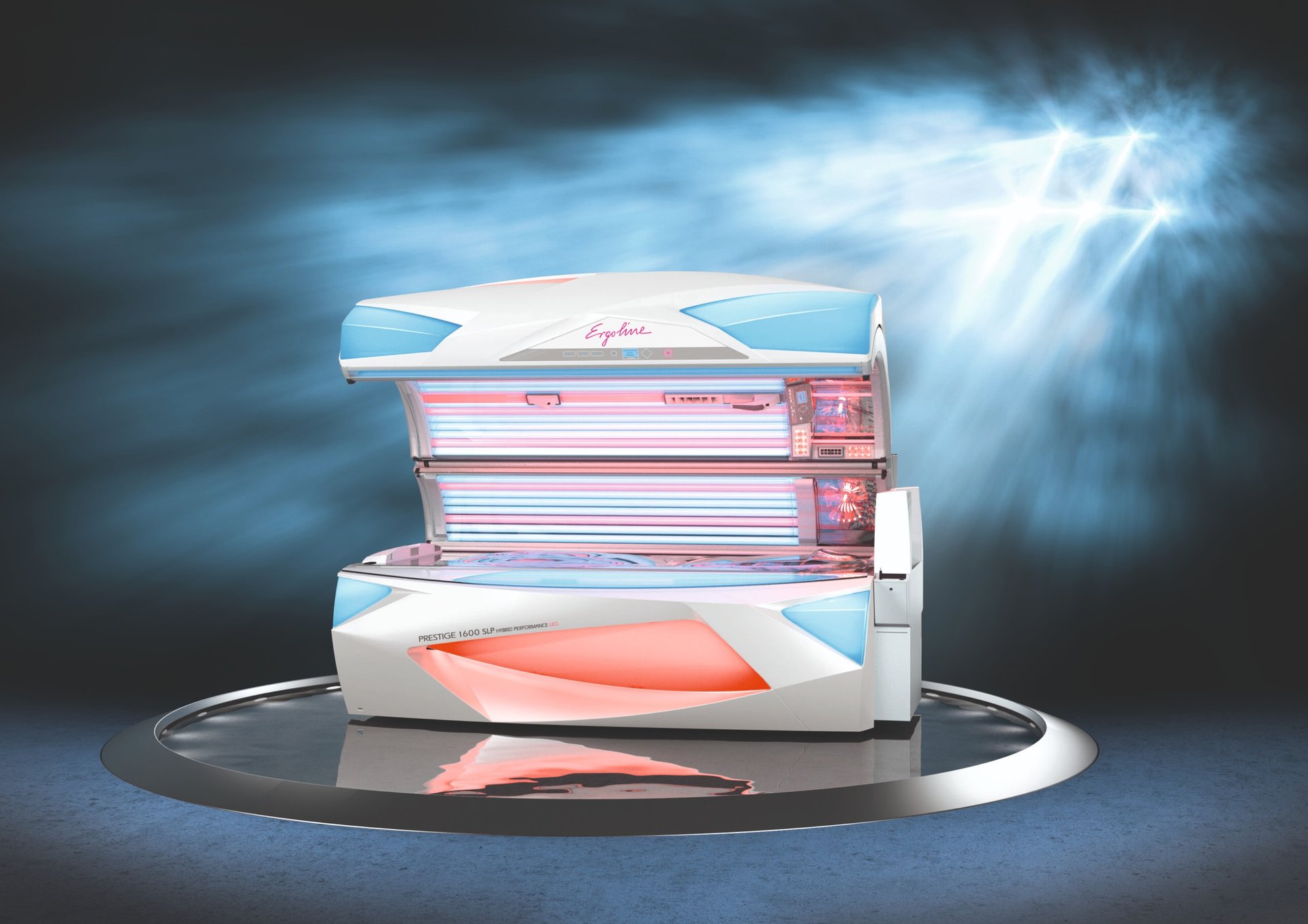 an abstract photo of a curved building with a blue sky in the background