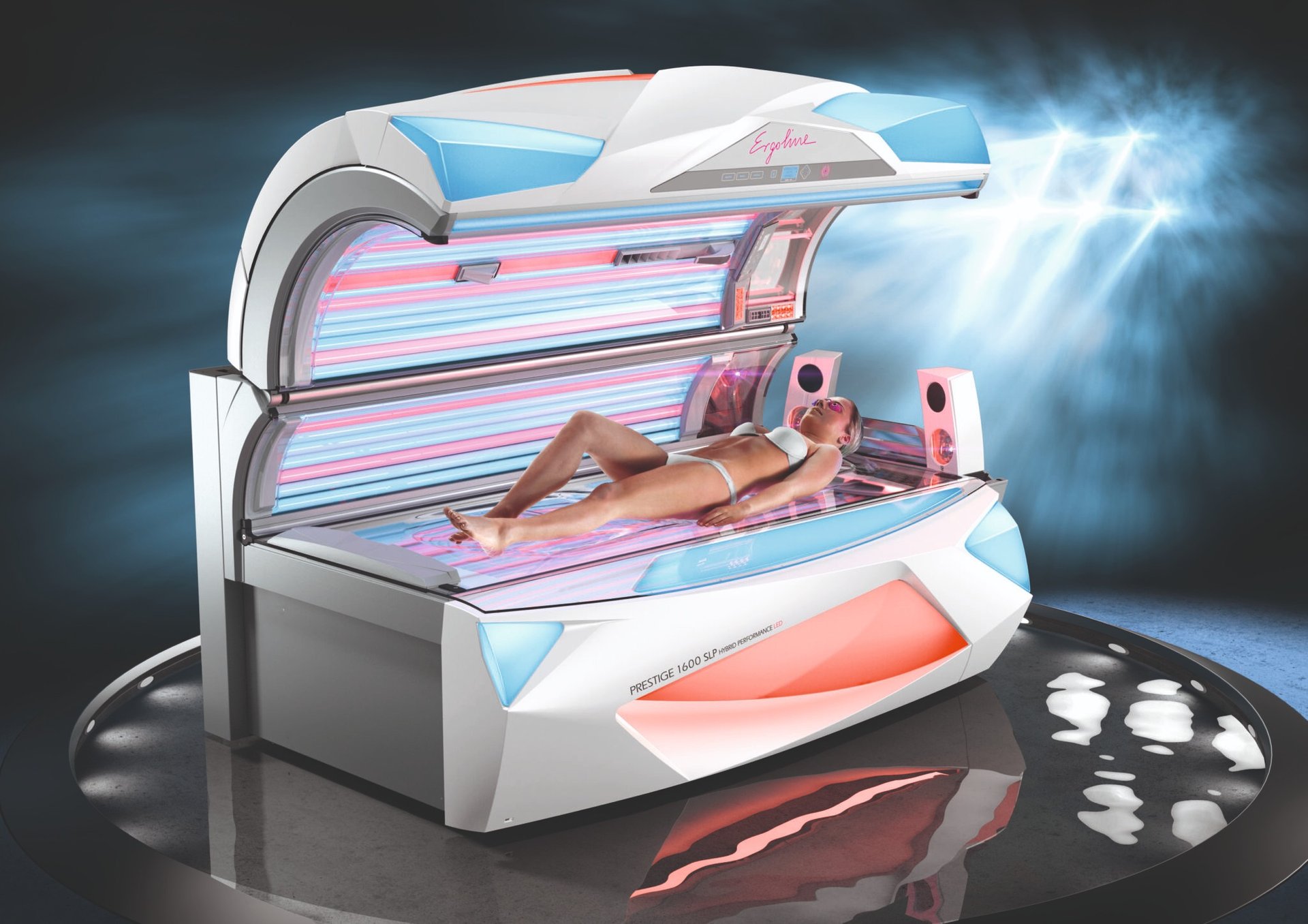 an abstract photo of a curved building with a blue sky in the background