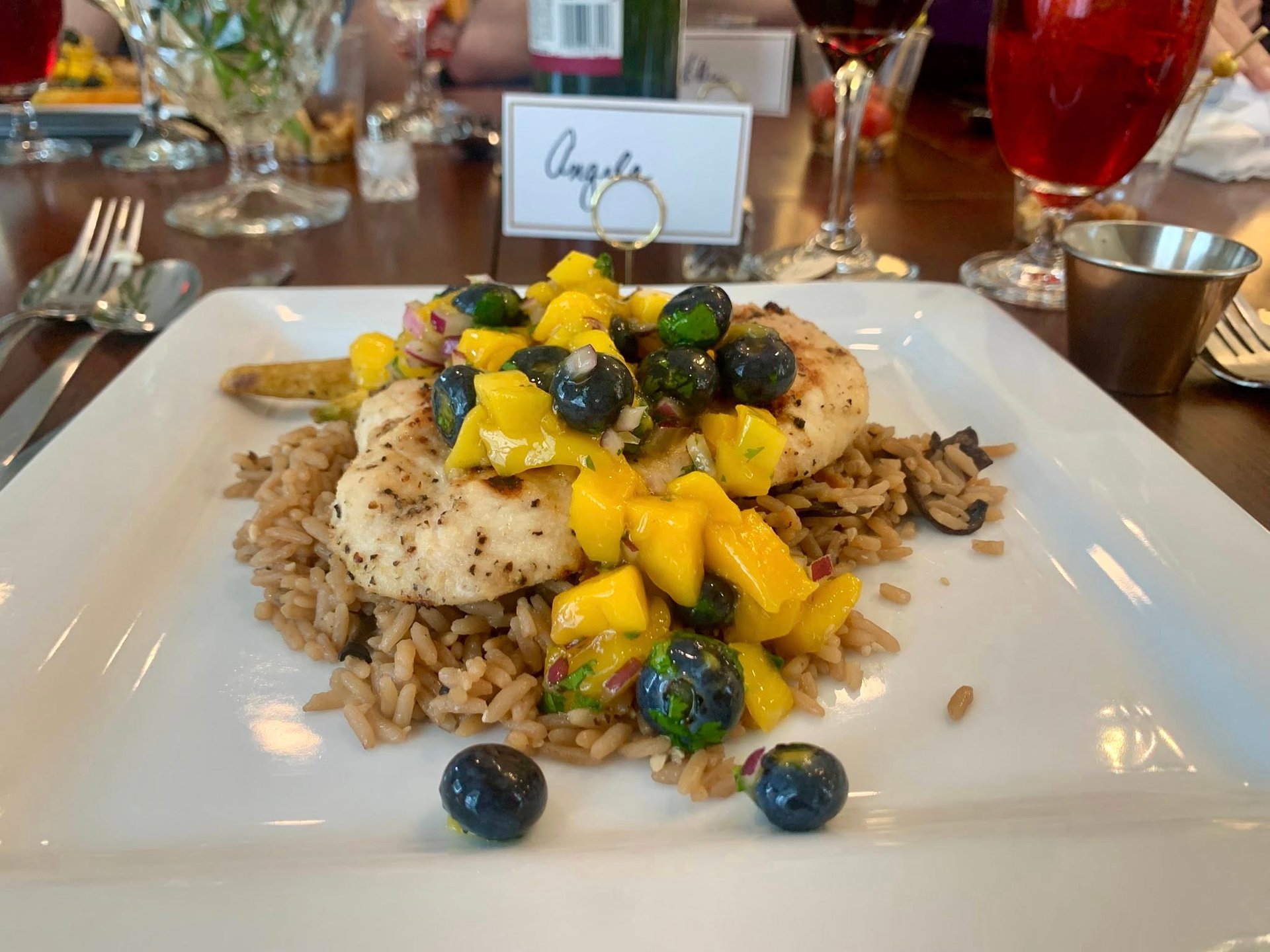 Chicken with Mango at the Village Cuisine, Grand Cane, Louisiana