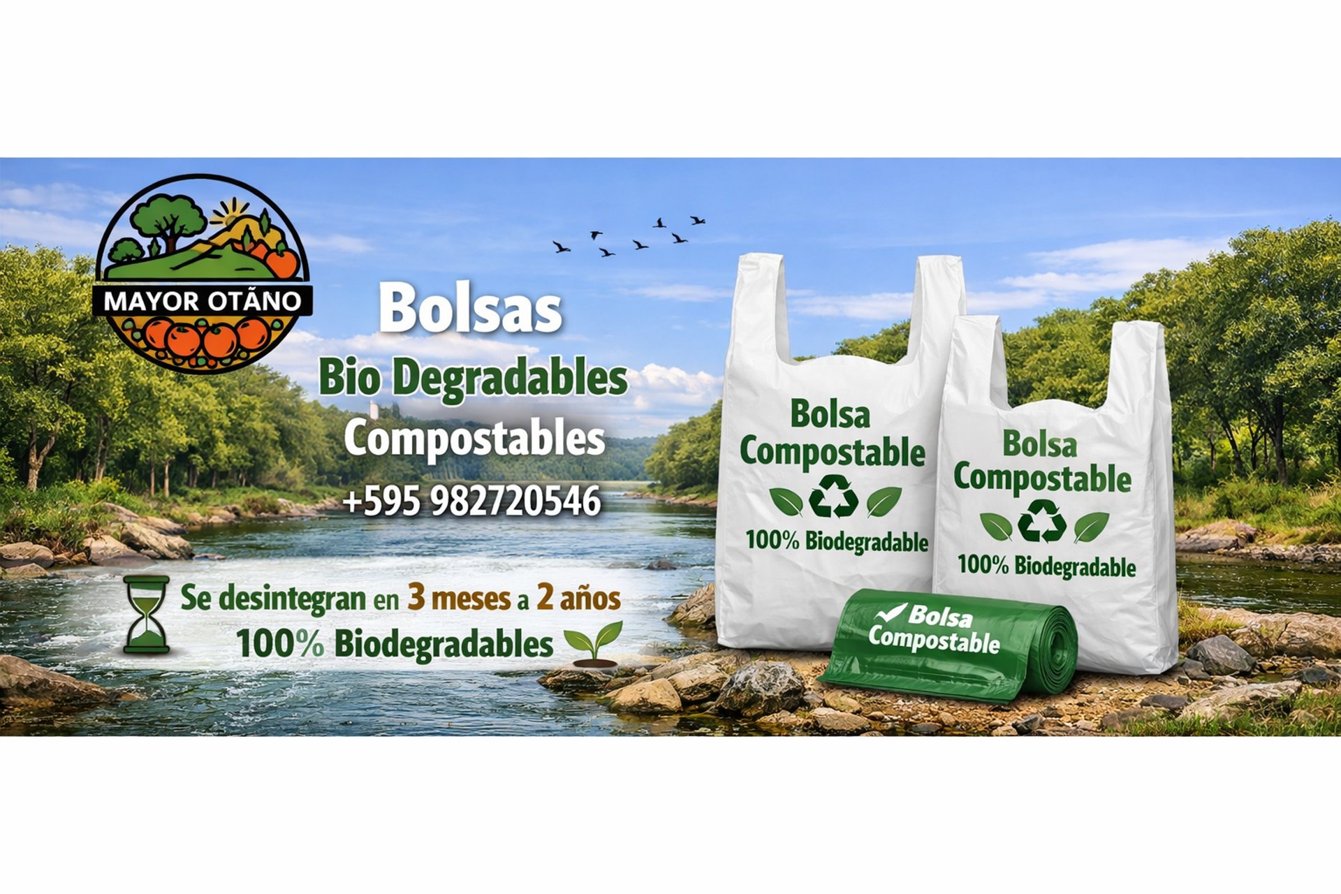 Bolsas biodegradables y compostable se desintegran en 24 meses, 100% ecologicas Mayor Julio Dionisio Otano Itapua Paraguay