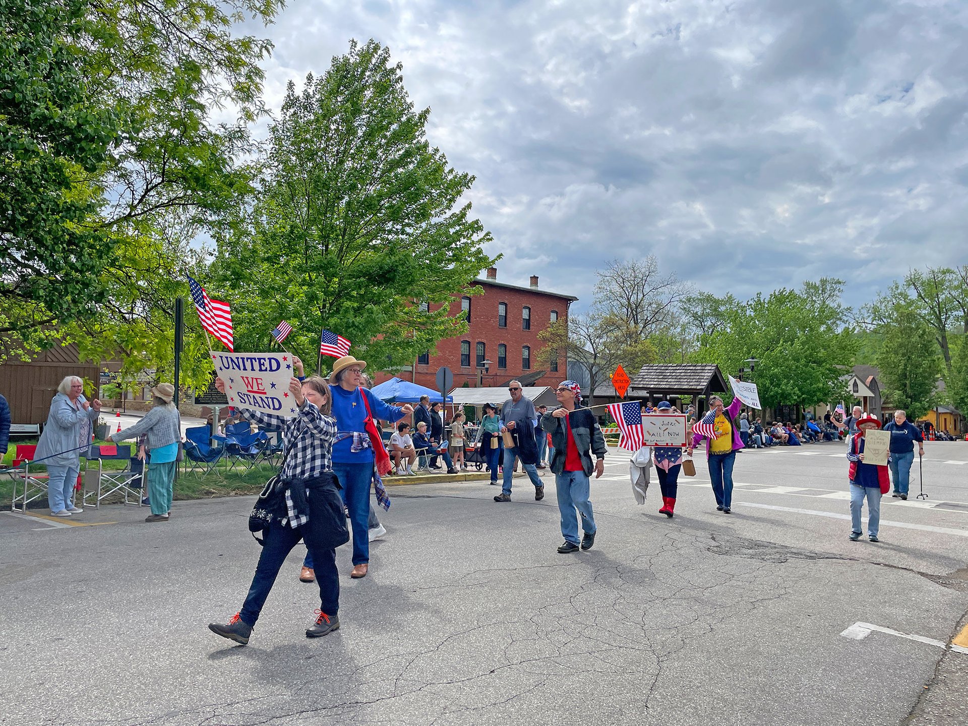 Brown County Democrats walking in the Spring Blossom Parade 2025