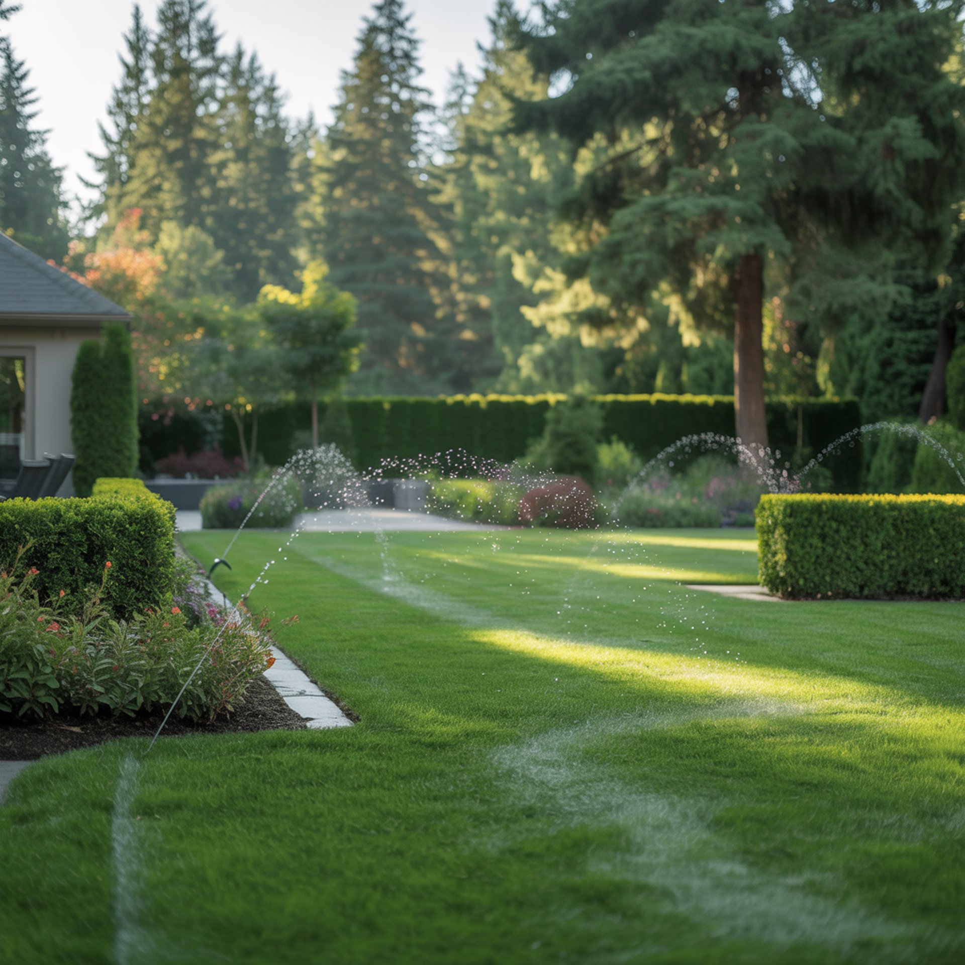 A formal garden path lined with red and white flowers.