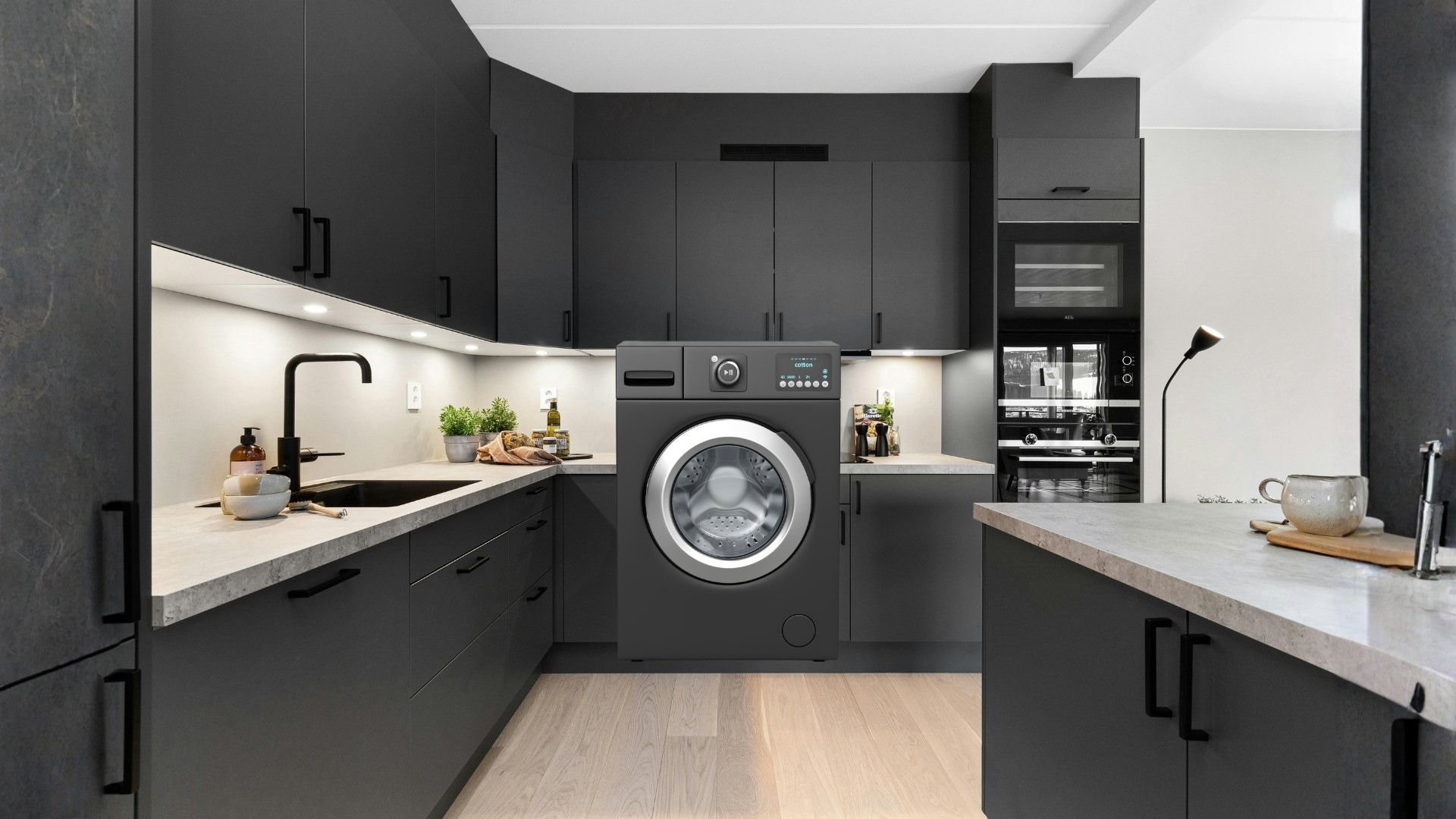 black flat screen tv mounted on white wall