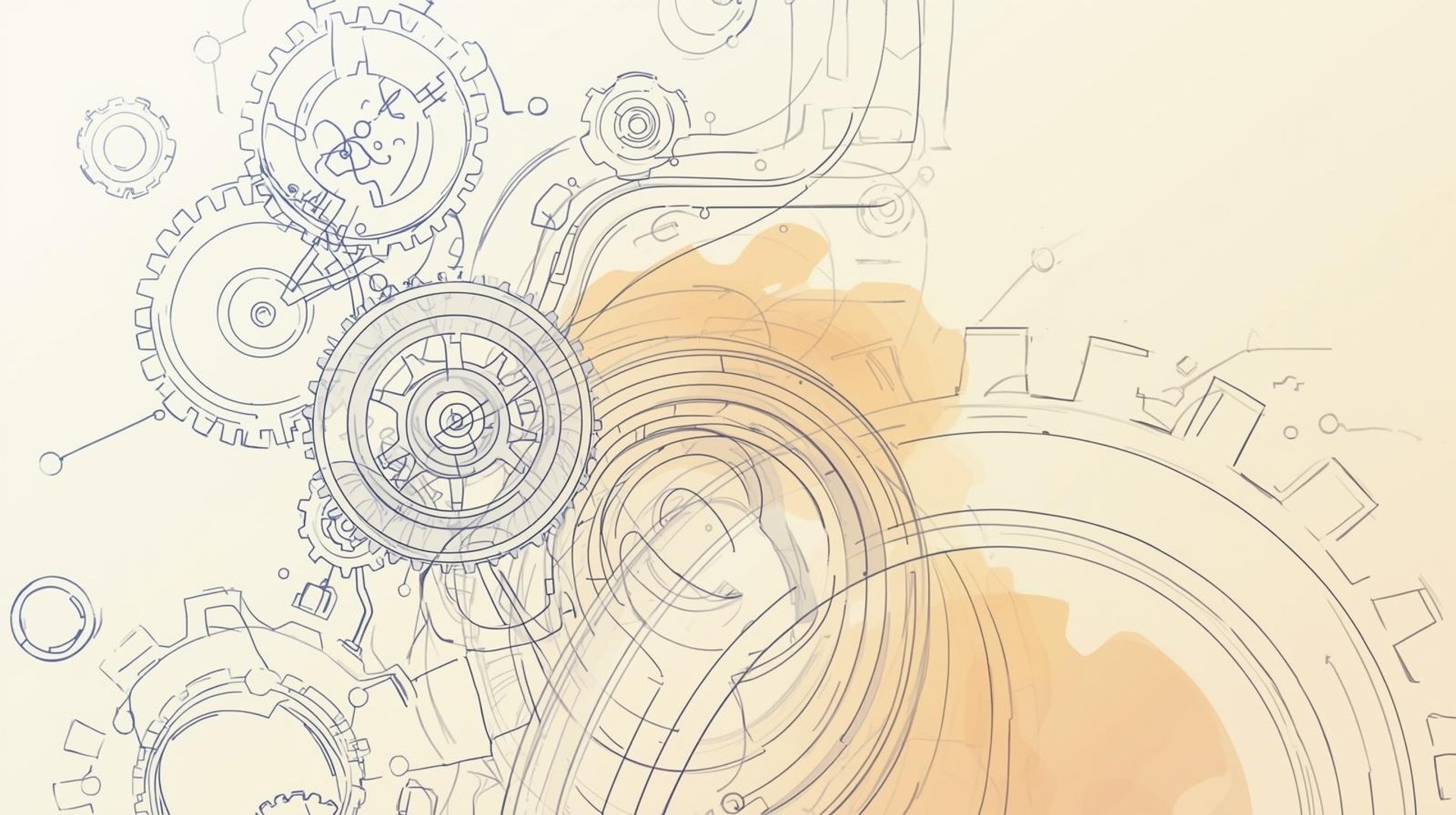 Abstract sketch of interlocking gears with accent, symbolising optimisation and collaboration in aftermarket consulting