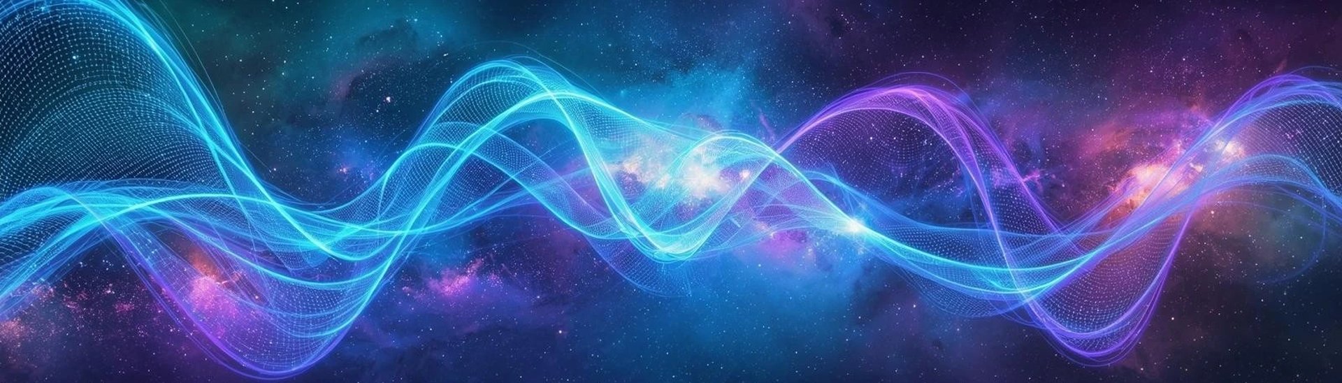 Abstract flowing light waves representing interconnected systems and signal flow