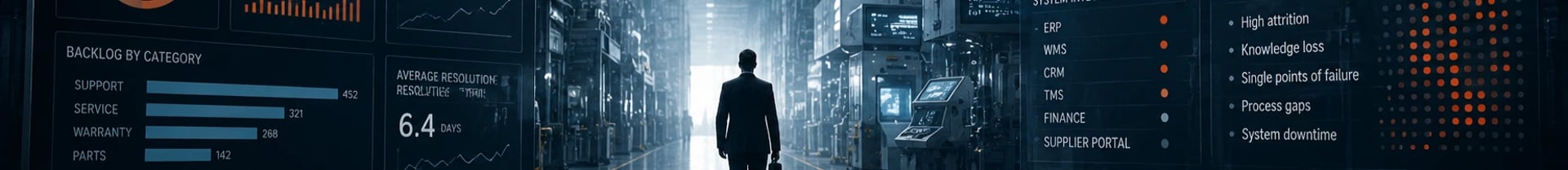Business leader surrounded by operational systems and pressures linked to employee attrition
