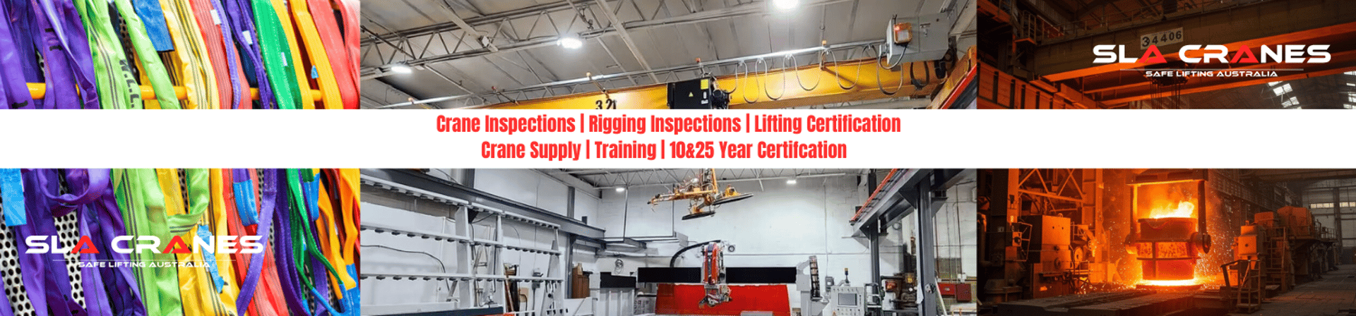 A large, bright yellow overhead bridge crane with SAFE LIFTING