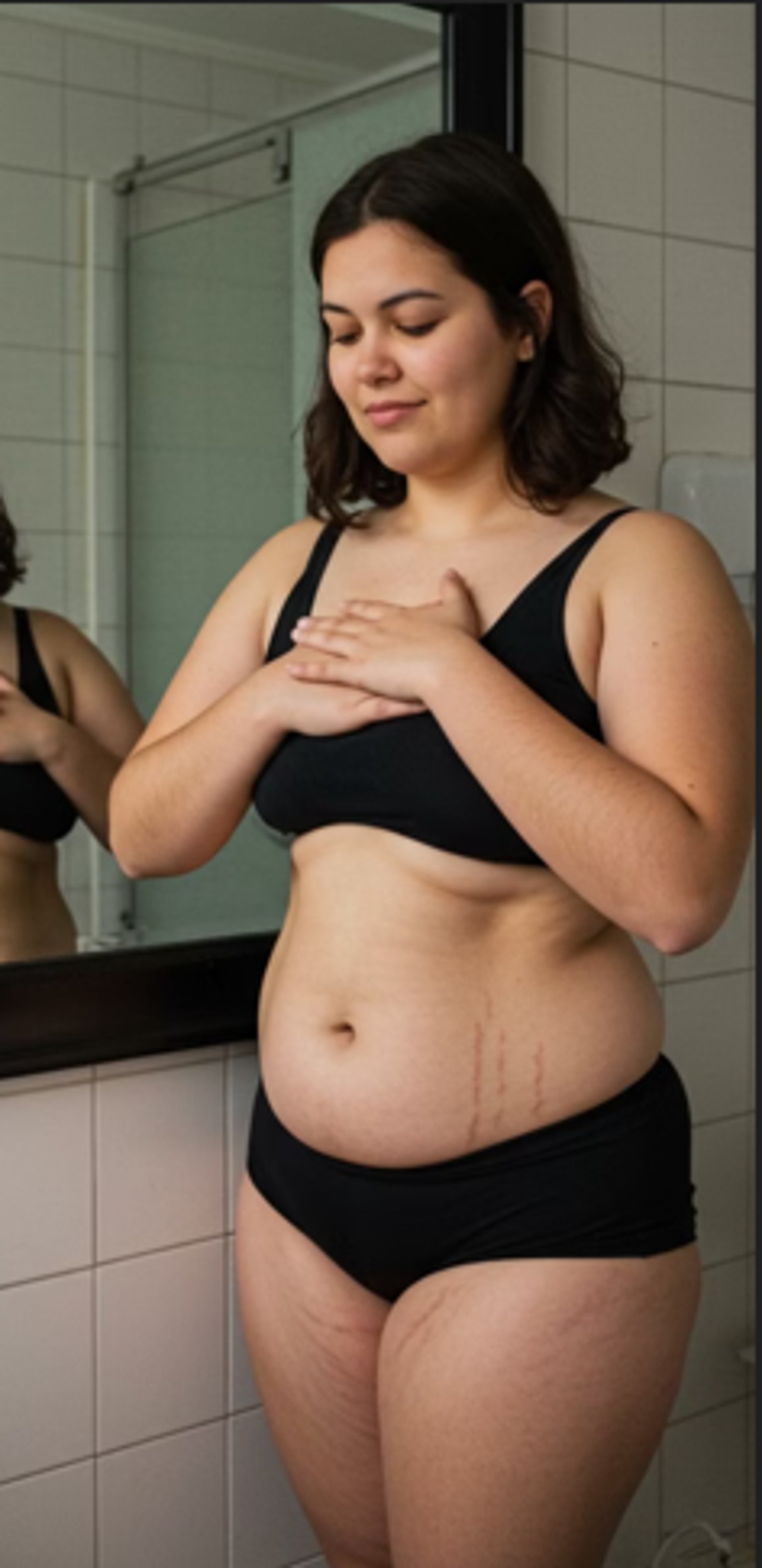woman with brown hair wearing white and black floral hijab