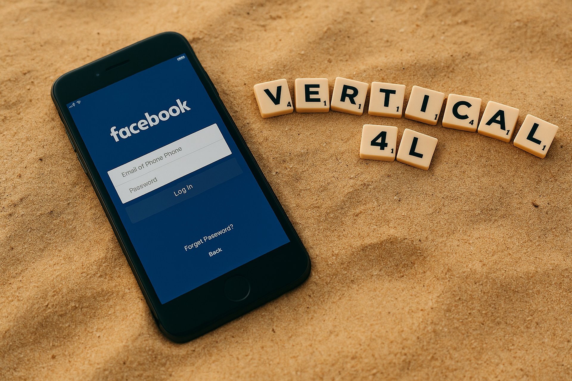 space gray iPhone 6 with Facebook log-in display near Social Media scrabble tiles