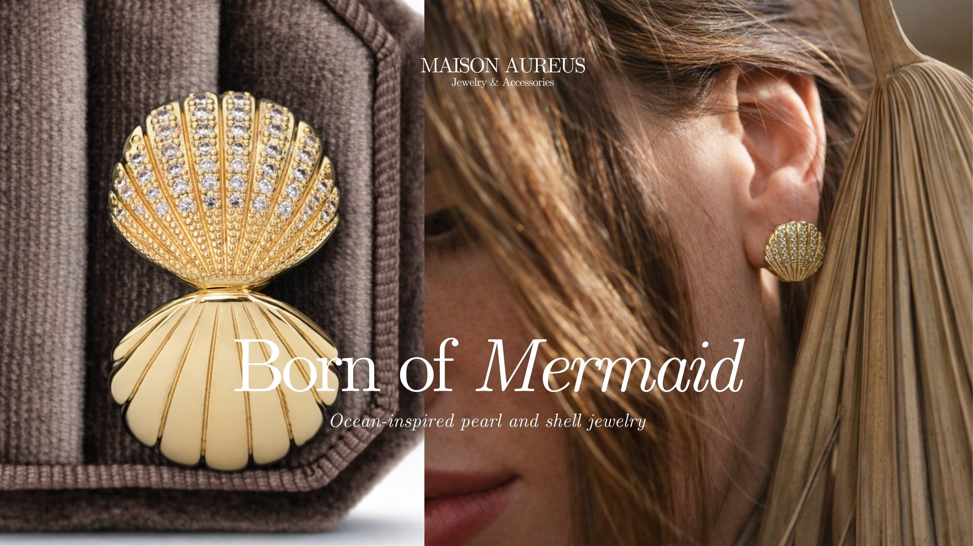 Maison Aureus shell earrings, ocean-inspired pearl and shell jewelry collection