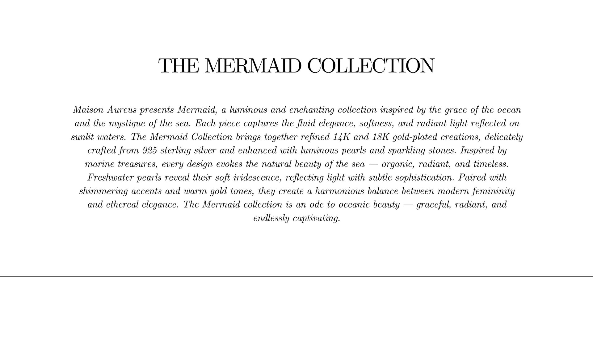 Maison Aureus mermaid collection, ocean-inspired jewelry with pearls and gold designs