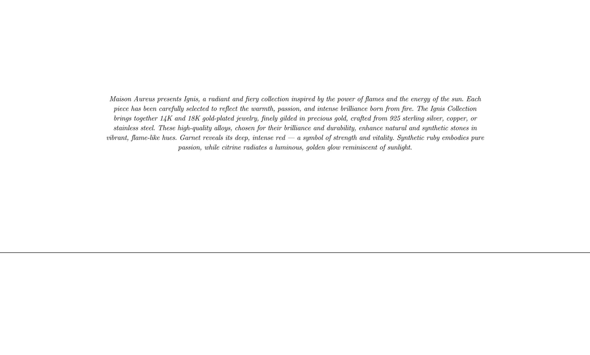 Collection Ignis Maison Aureus bijoux plaqué or 14K et 18K avec grenat, rubis de synthèse et citrine 