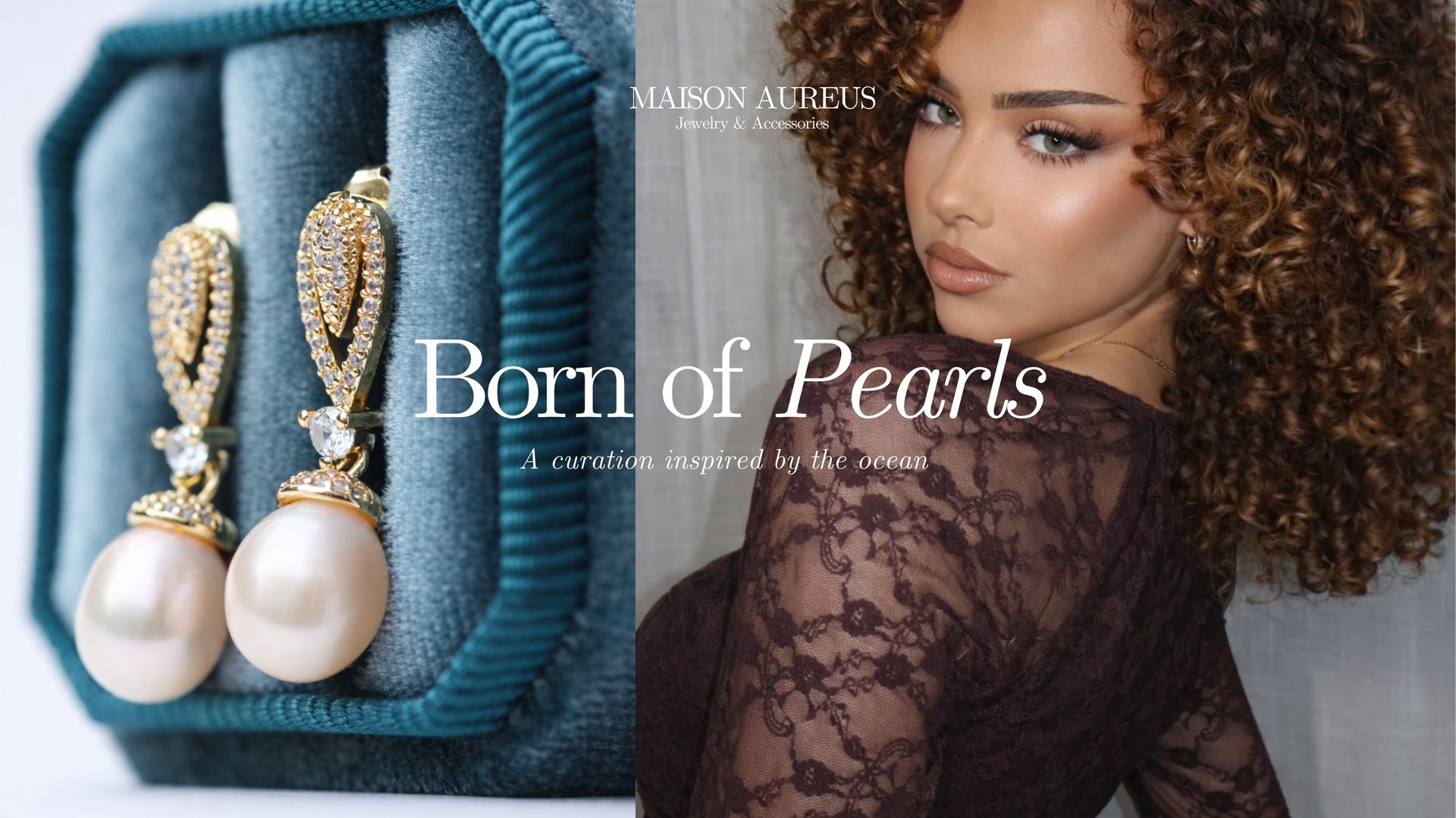 Noémie Baiamonte portant les boucles d’oreilles NOEMIE, à côté boucles STEPHANIE argent 925 perles naturelles Maison Aureus