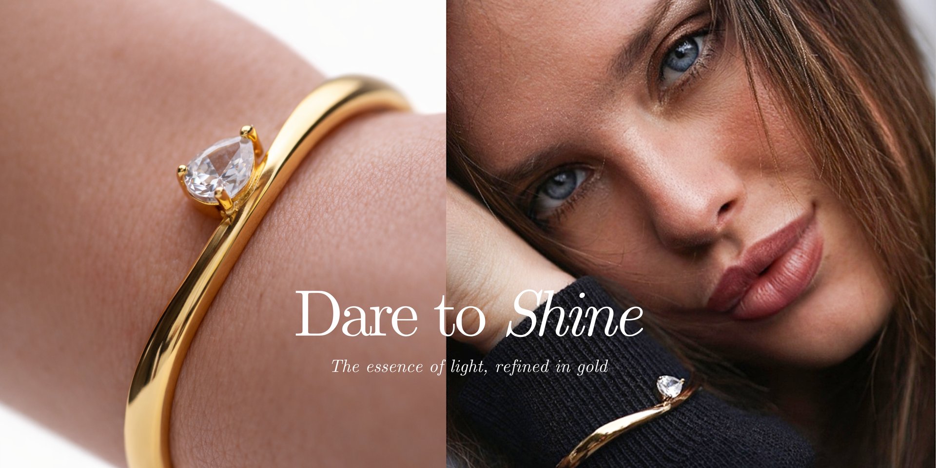 Gold bracelet with diamond stone by Maison Aureus worn on wrist and model, luxury jewelry design