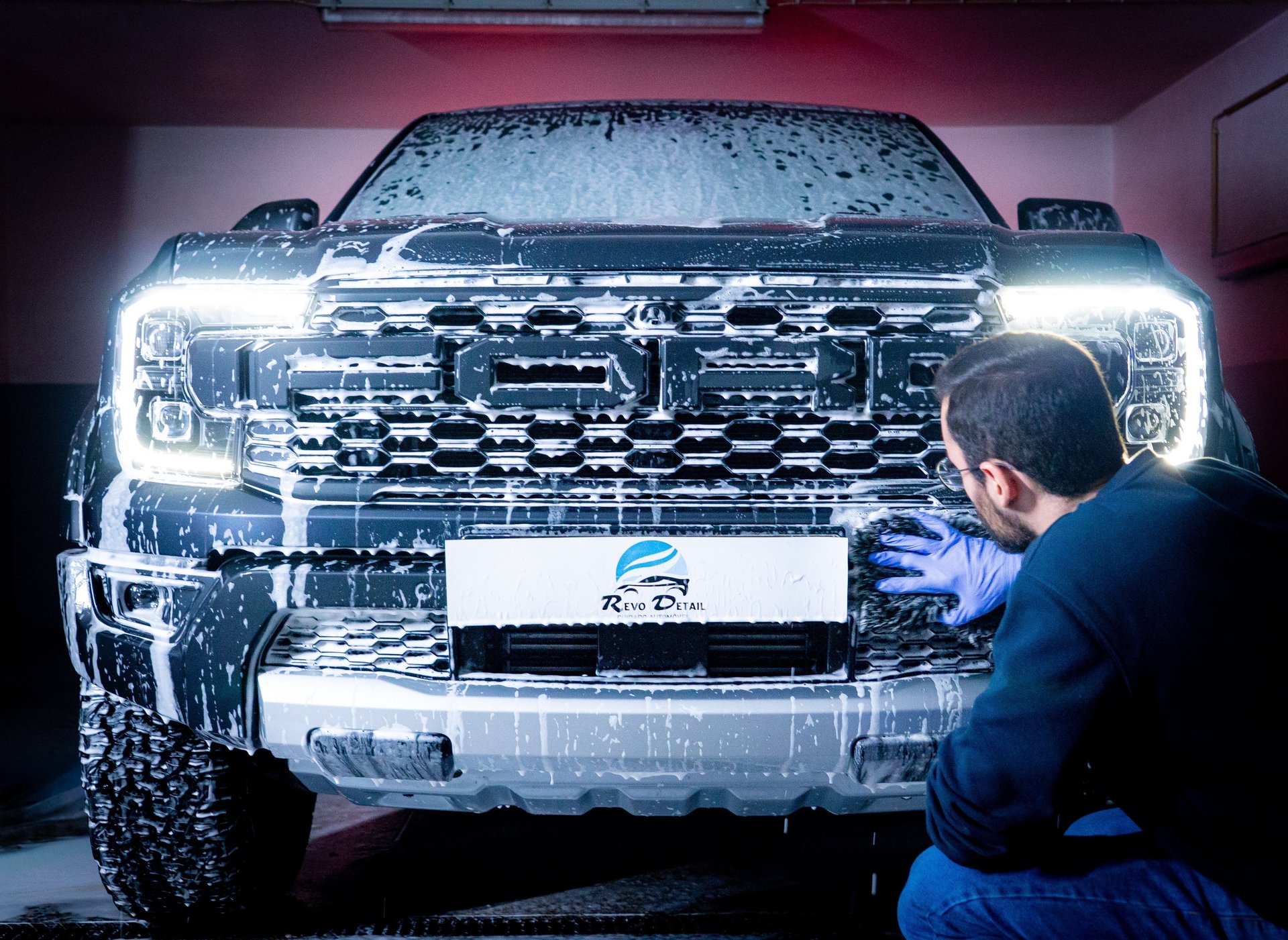 a badge on the hood of a car