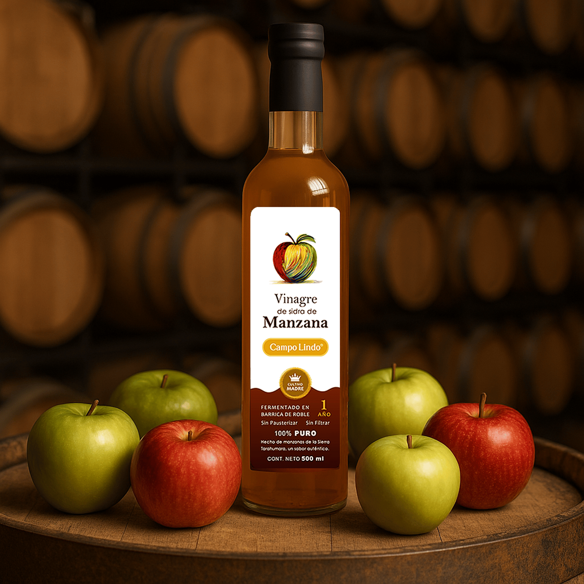 Vinagre di sidra de manzana cultivado en la madre