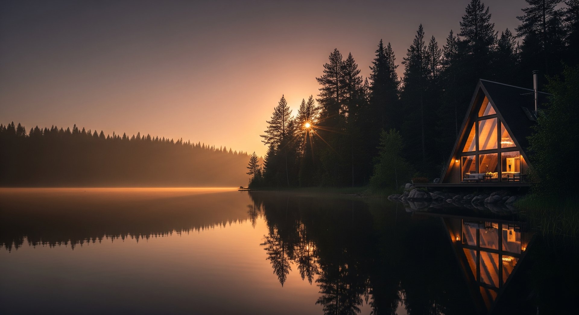 Foggy forest shrouded in a misty haze.