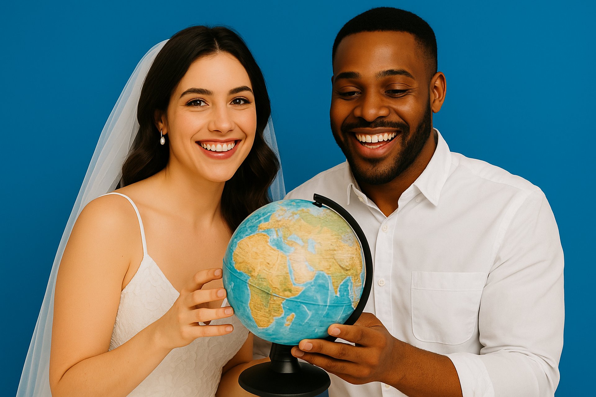 A bride and groom are standing on a dock