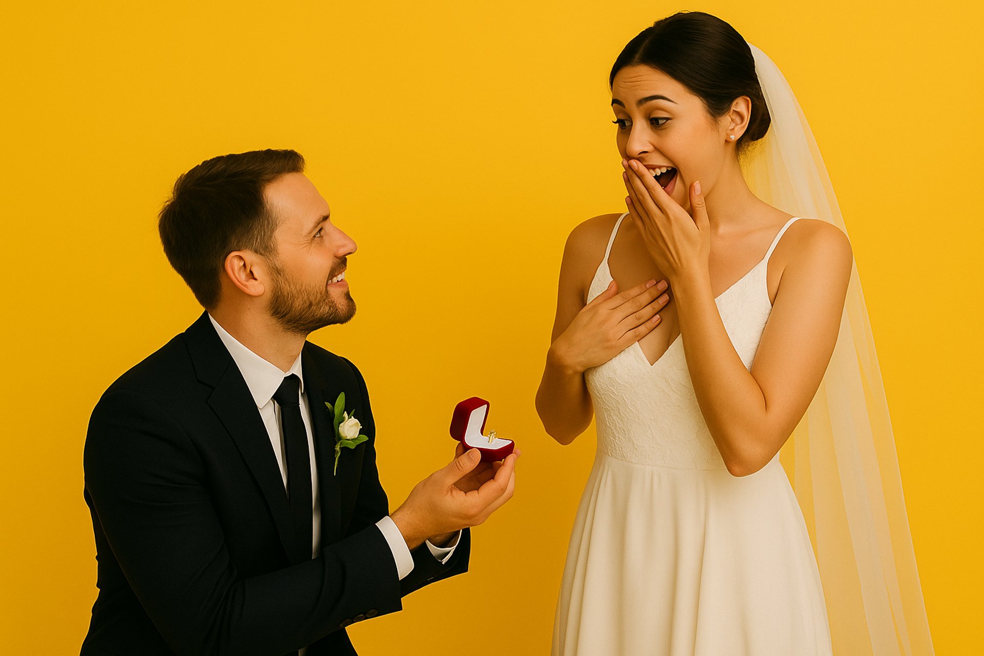 A bride and groom are standing on a dock