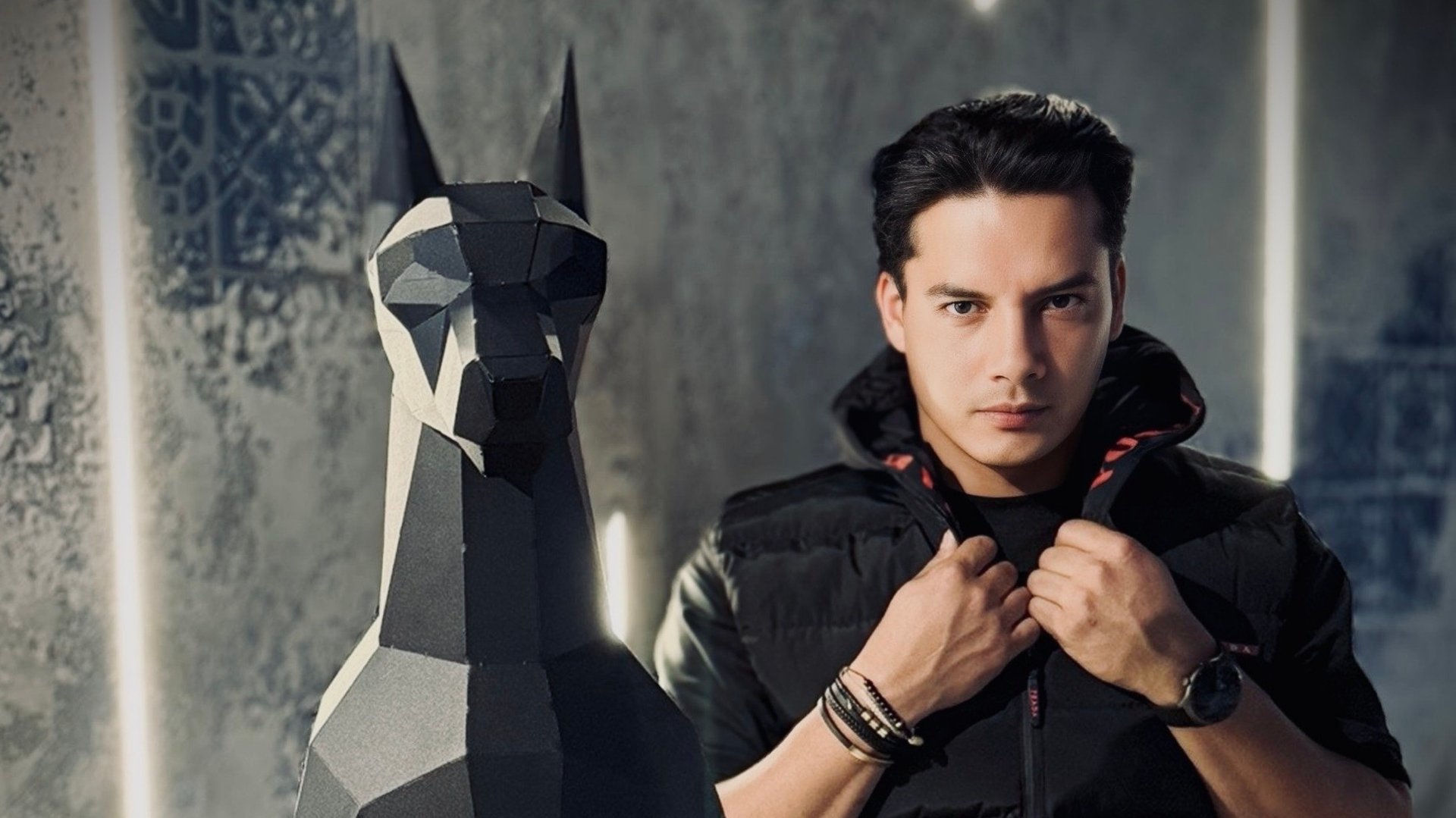 person wearing gray mask