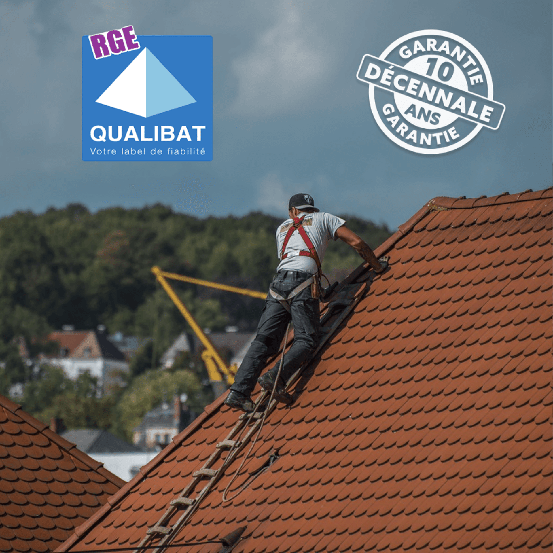 Roof tiles are being installed on a wooden frame.