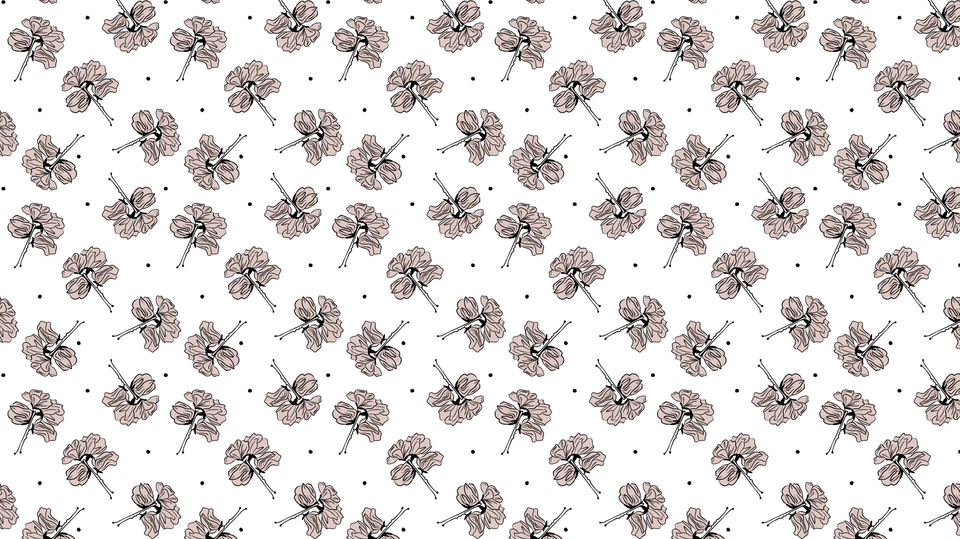 Updo’s Studio large repeating floral pattern in mauve on black background, luxury brand design for wedding hair and makeup.