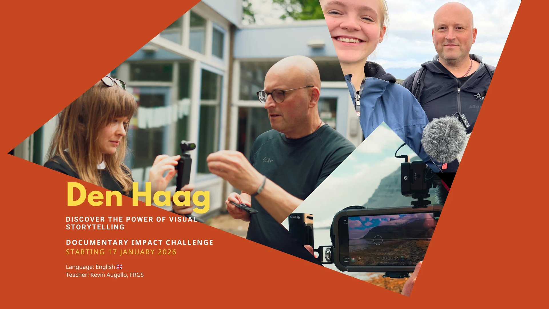 Image displaying information about the English Den Haag Documentary Impact Challenge starting 17 January 2026