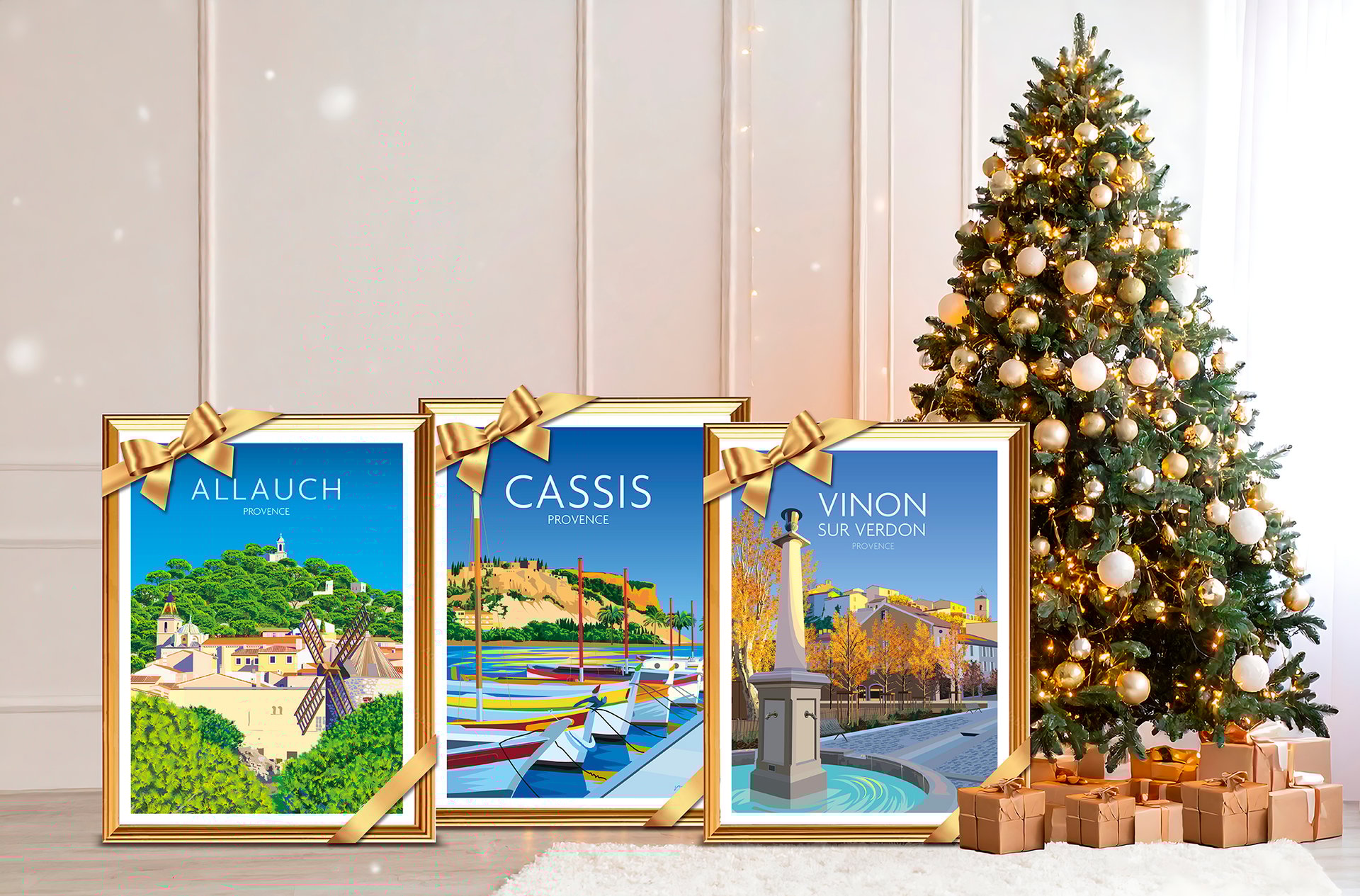 Affiches Cassis Vinon et Allauch pour idées cadeaux Noël