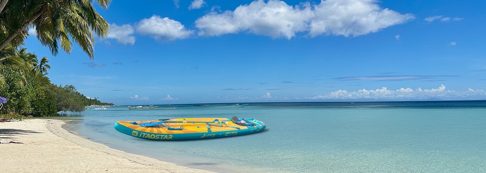 Paddle board at Siquijor, San Juan beach in the water under the palm trees