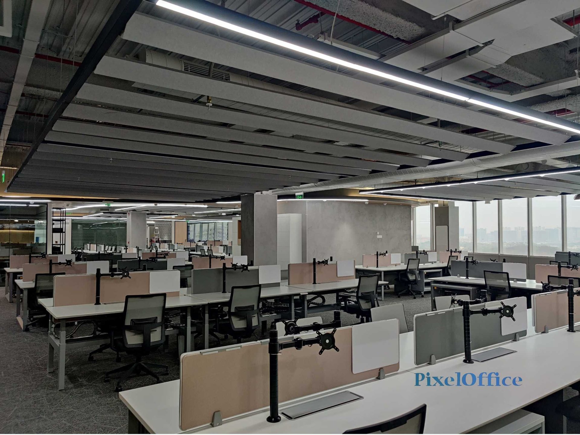 an abstract photo of a curved building with a blue sky in the background