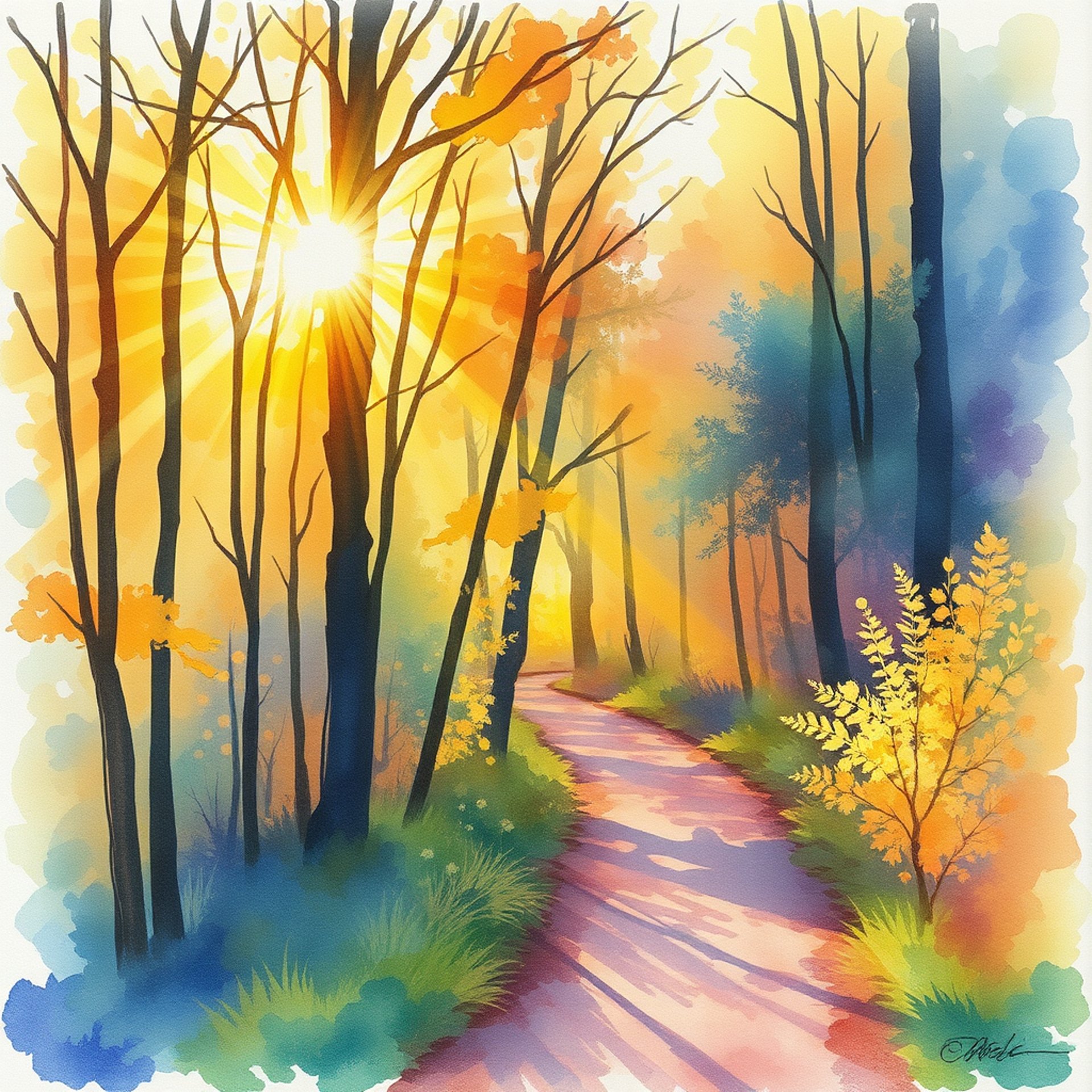 chemin en forêt style impressionniste